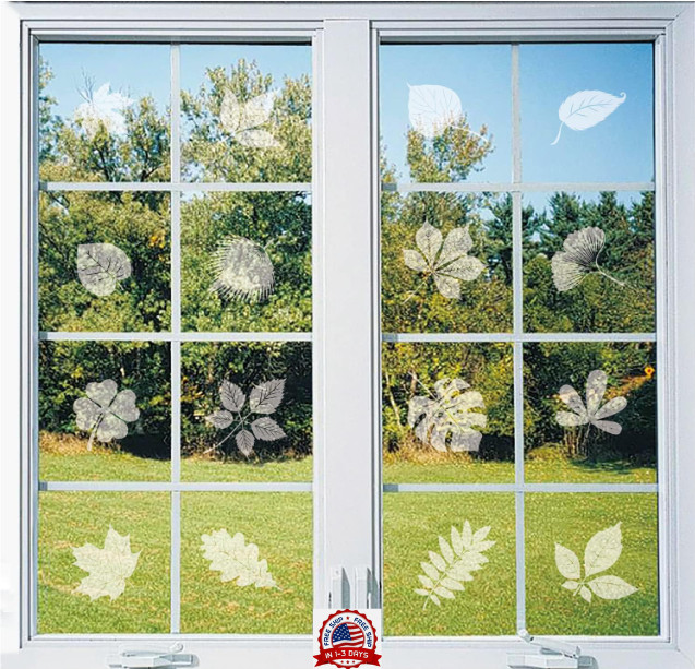 Window Decals for Bird Strikes,52 Pieces Large Leaf Shape anti Collision Window