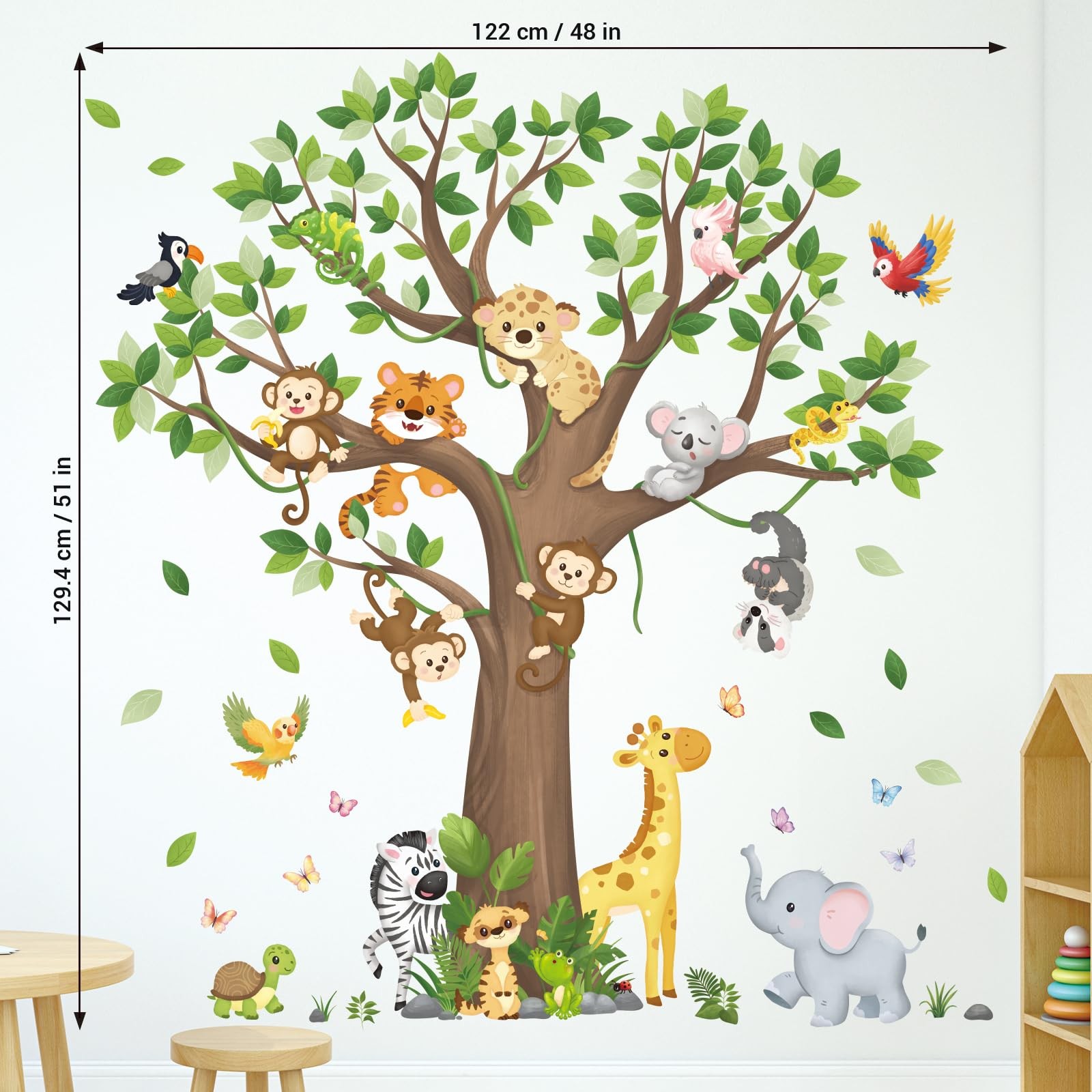 SG4-2504 Large Tree Jungle Animals Wall Decals Removable Stickers for Kids Be…