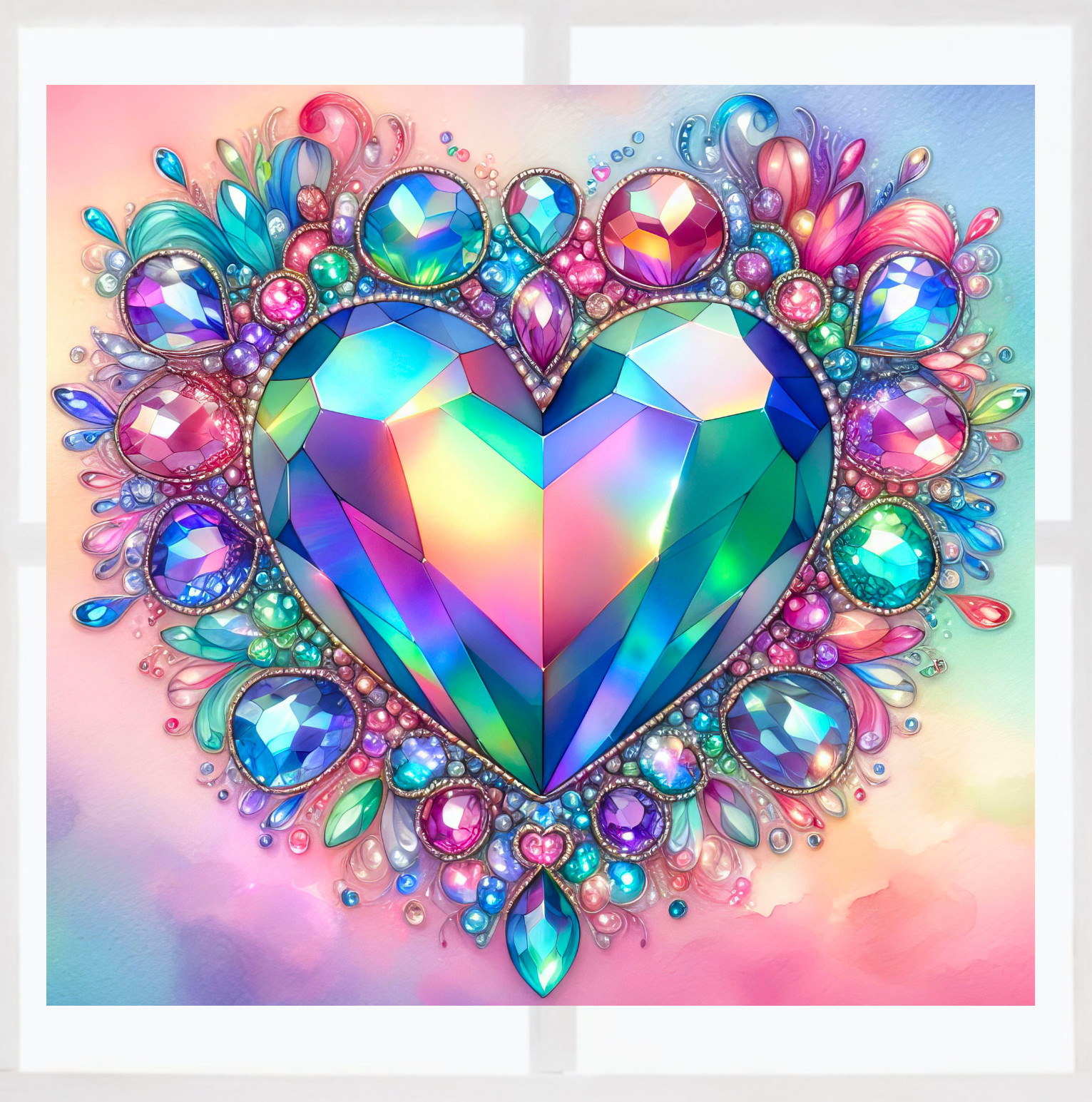 Iridescent Heart Faux Stained Glass WINDOW CLING Size 8.6" Repositionable Vinyl