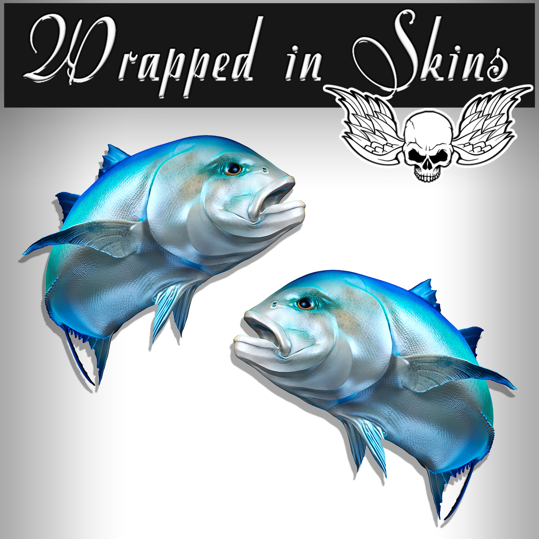 Fish Stickers Giant Trevally Kingfish Decals Tackle Box RV Truck Trailer 016