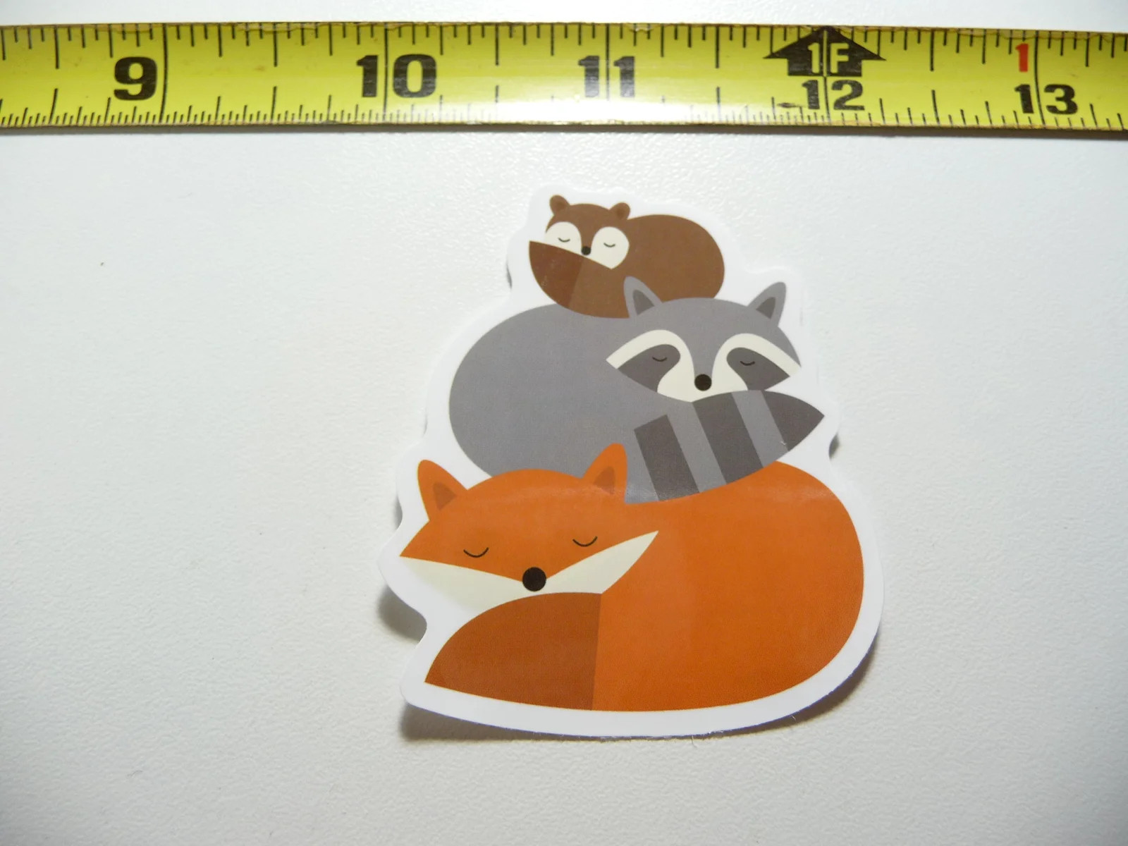 RACCOON WITH FOX SLEEPING SMALL STICKER DECAL WILD ANIMAL PET BANDIT MASKED