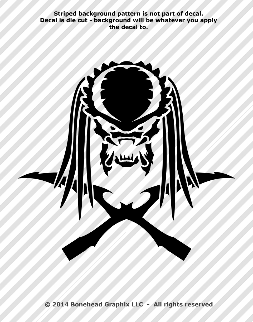 Predator Inspired Face With Blades XL Vinyl Decal Window Sticker – 25 Colors