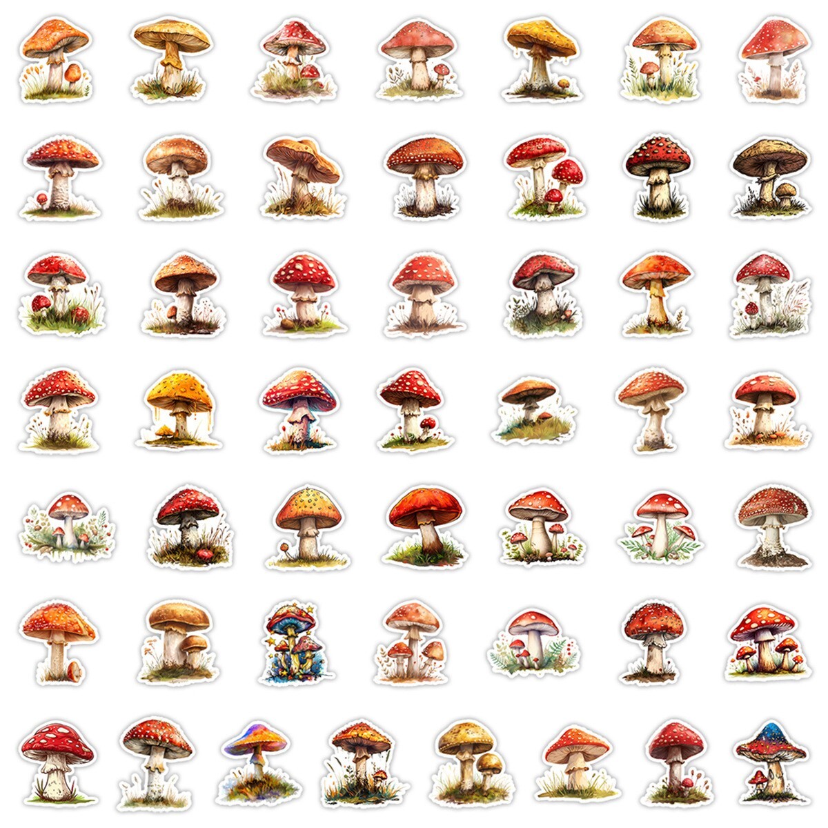 50 Pcs Stickers Vinyl Cute Mushroom Laptop Luggage Fridge Phone Car Water Bottle