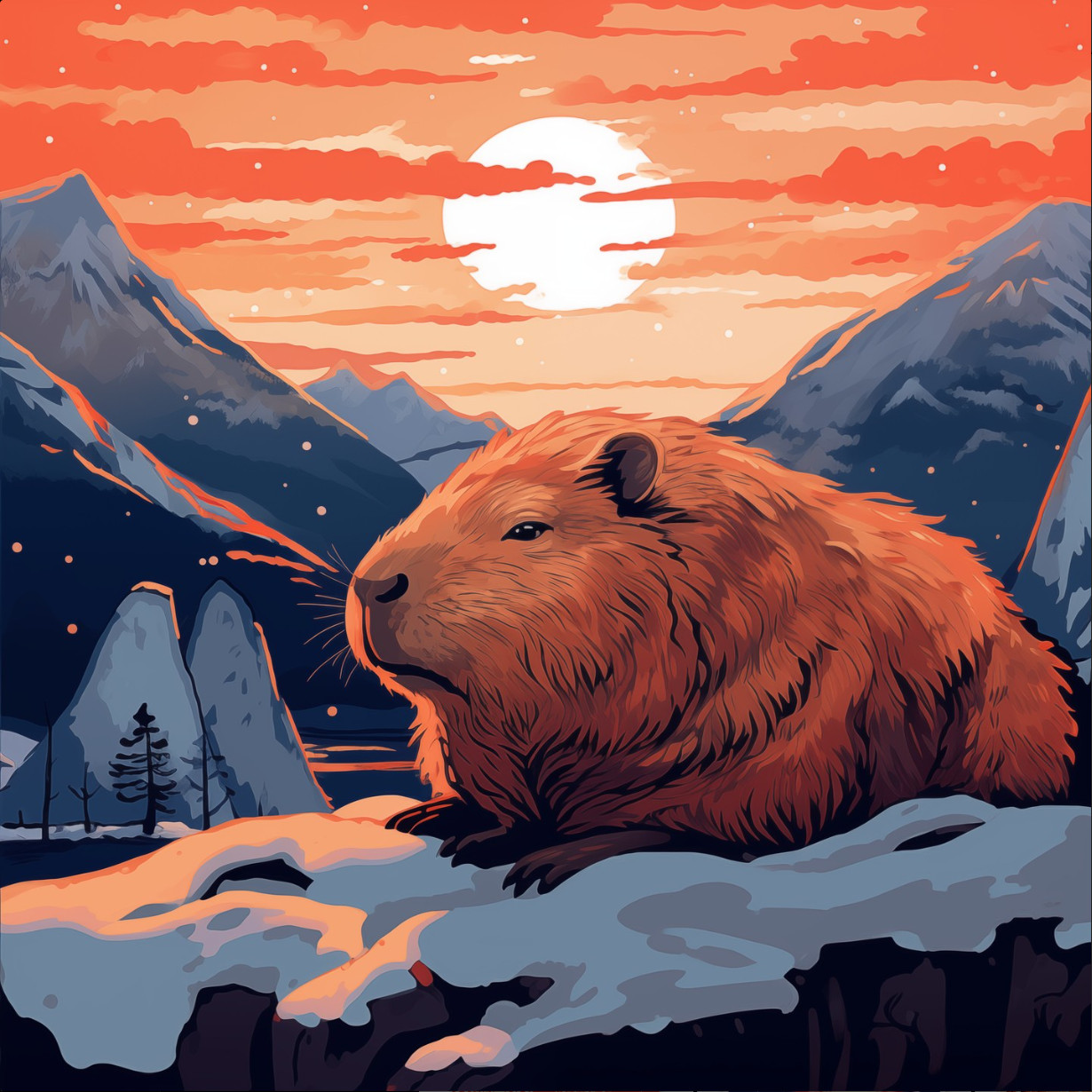 Capybara in the Winter Snow