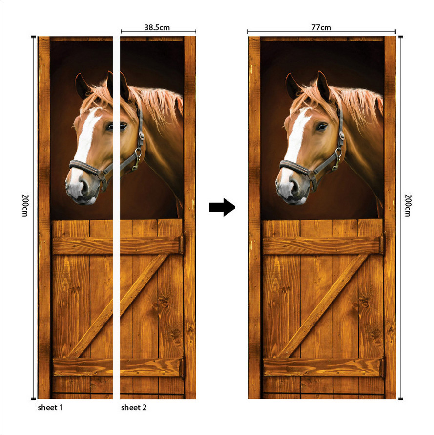 3D Self Adhesive Vintage Stable Horse Door Sticker Wall Decor Mural Wallpaper