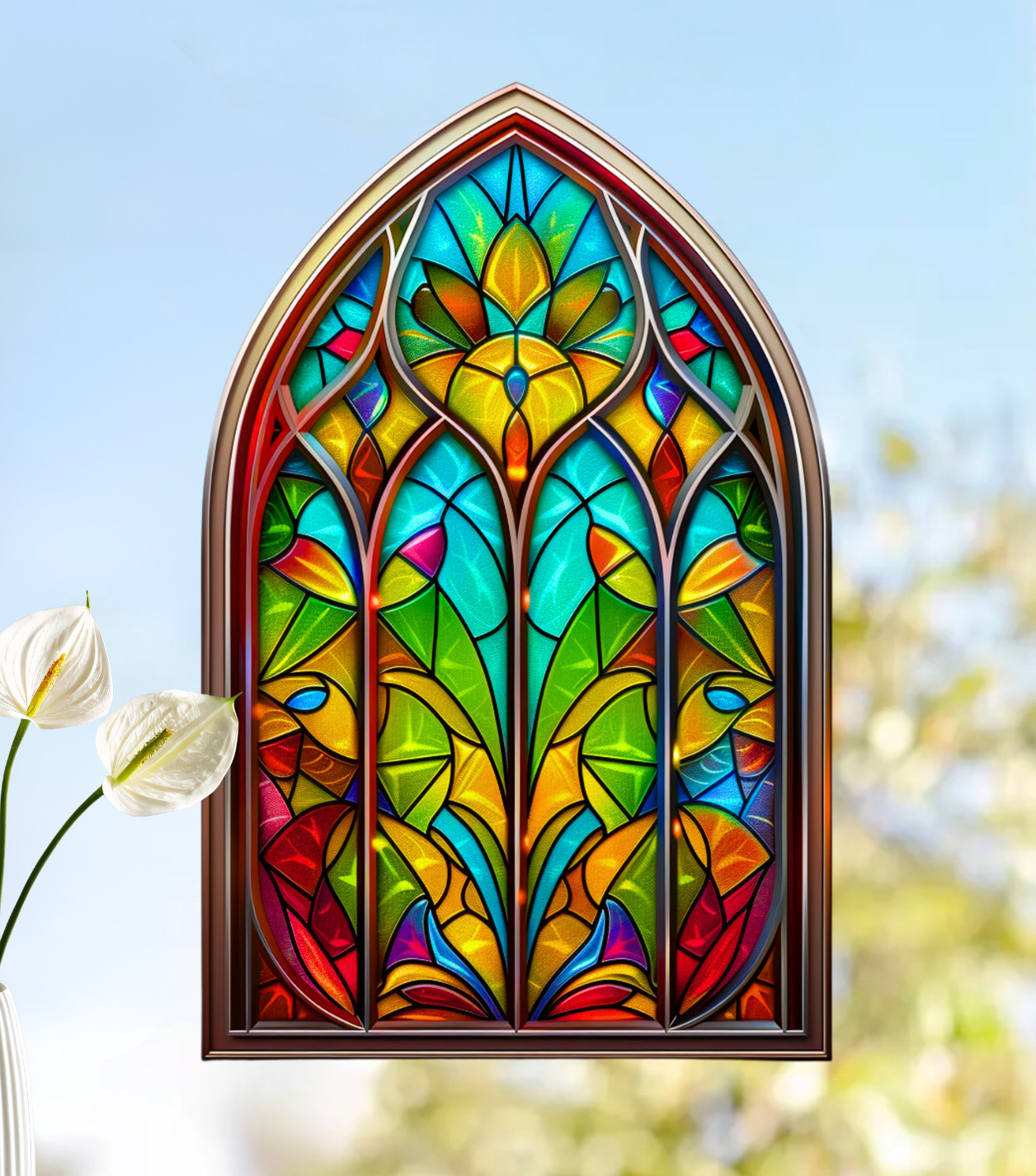 Church Glass Faux Stained-Glass ARCH WINDOW CLING Size 10.6" Vinyl
