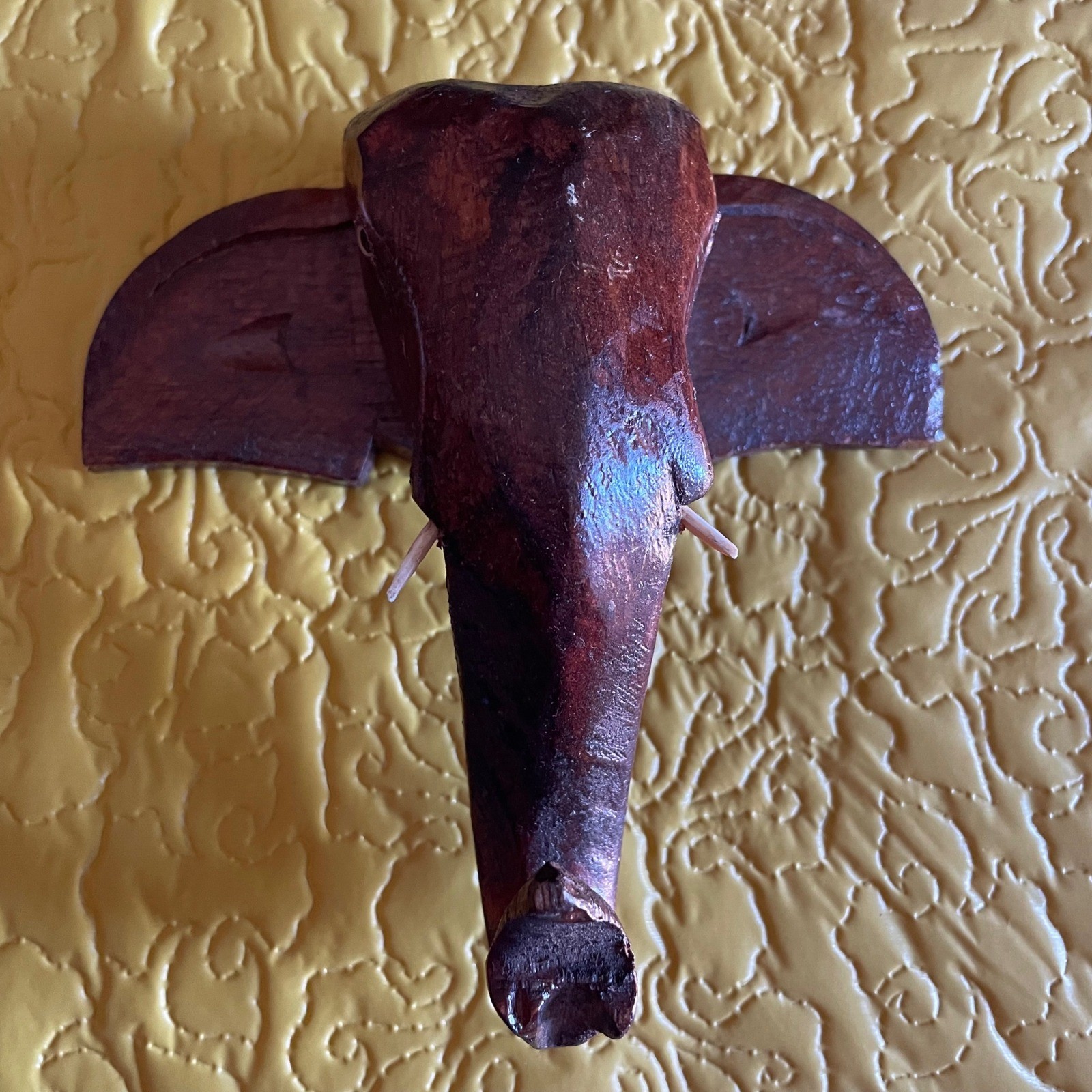 Konark hand carved vintage wood Elephant head tusk Wall Hanging India Decor Art
