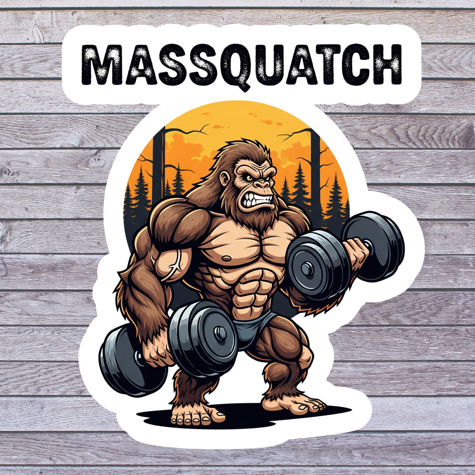 Bigfoot Fitness sticker vinyl decal massquatch lifting weights gym bodybuilding