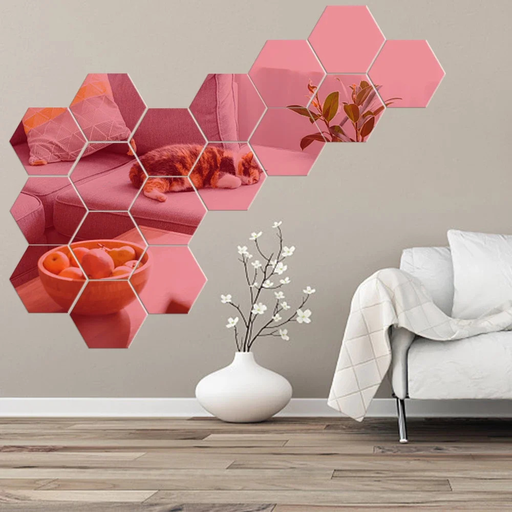 100/1pcs Hexagonal Acrylic Mirror Wall Sticker Mini Mirror Solid Paster