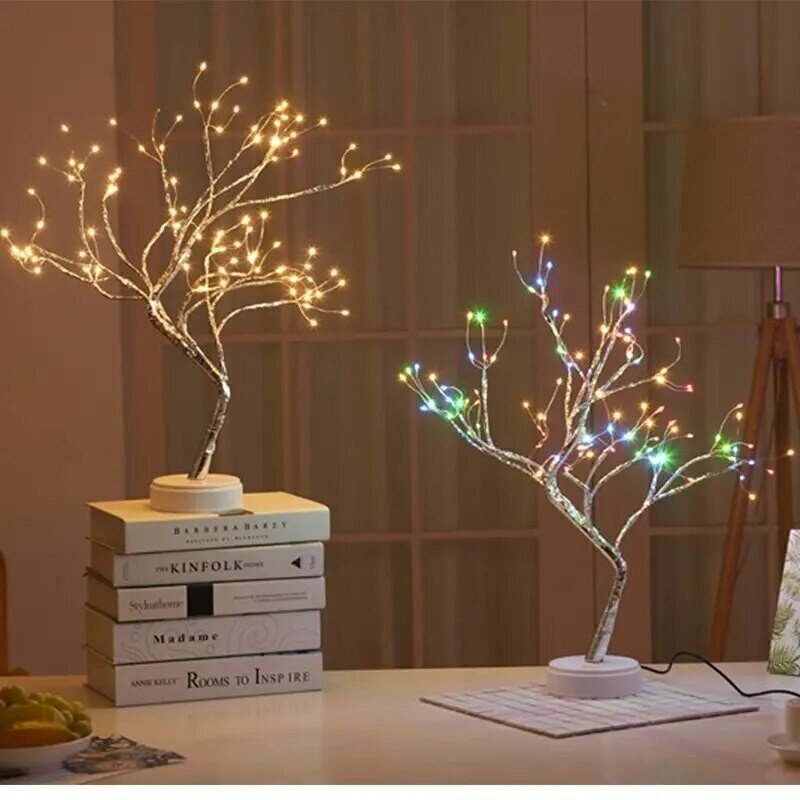 LED Table Lamp Tree Copper Wire USB/AA Battery Powered Bedroom Study Decorative
