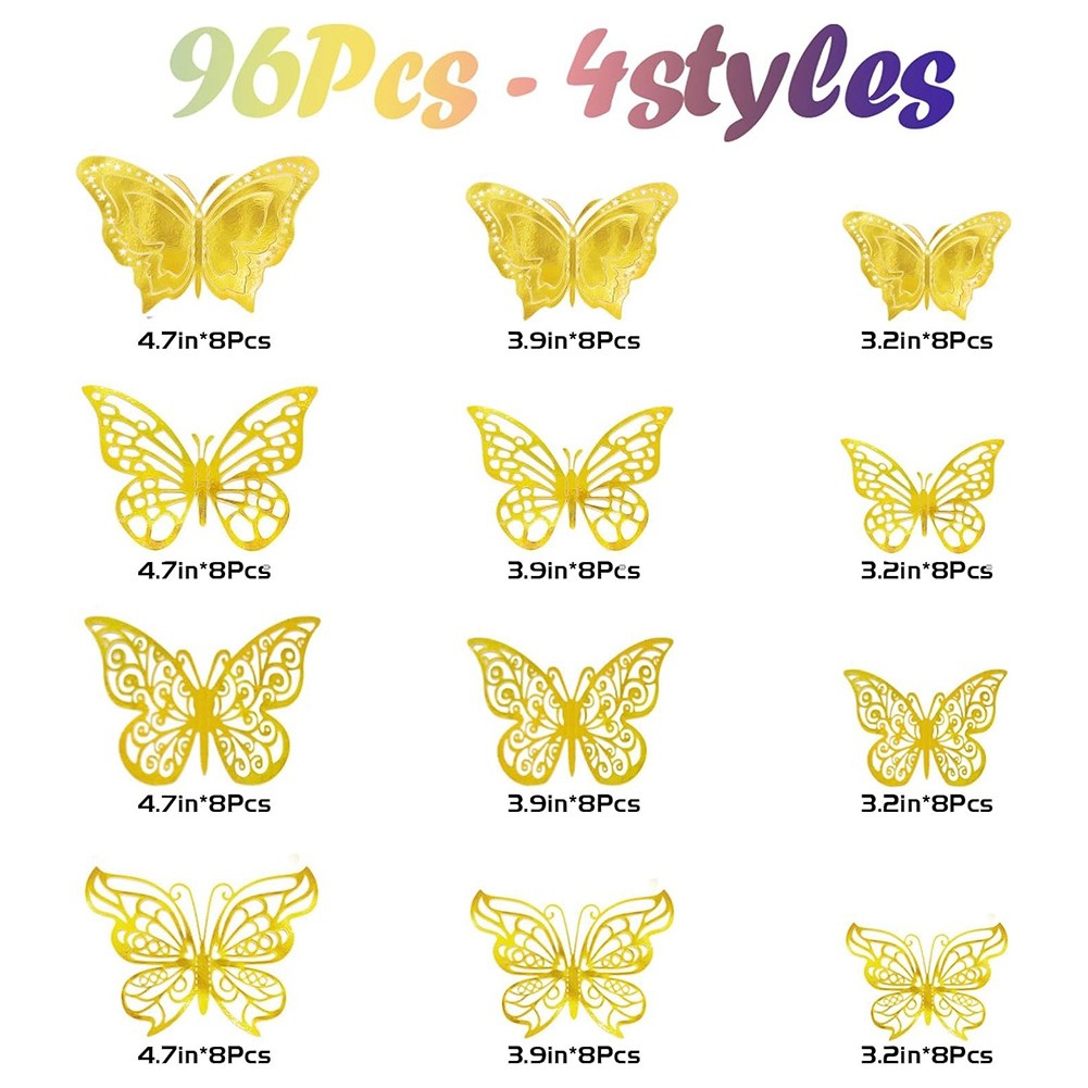 96 Pieces 3D Metallic Shaped Wall Decorations p1542
