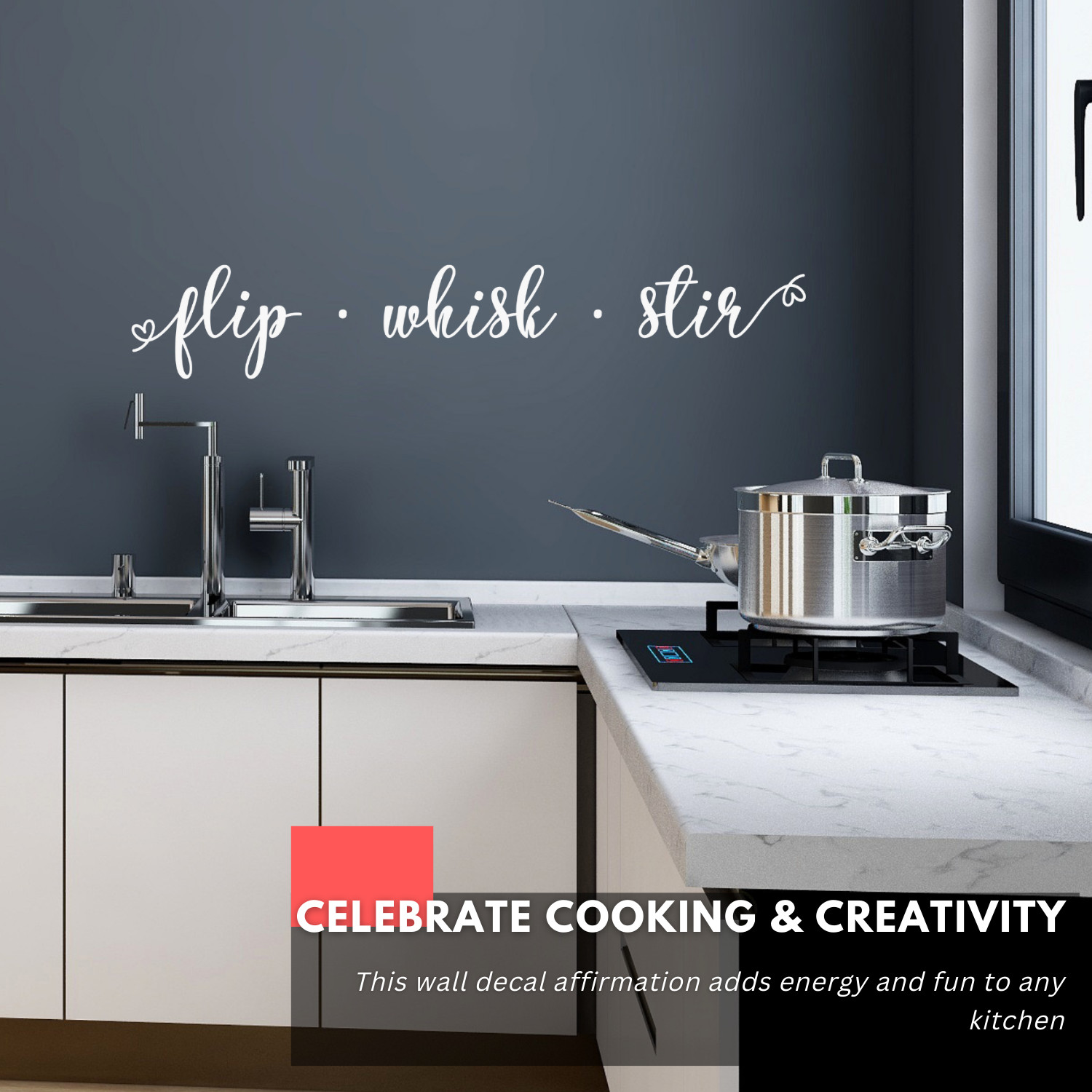 Flip Whisk Stir Family Kitchen Wall Decal Sticker Quote Home Vinyl Decor