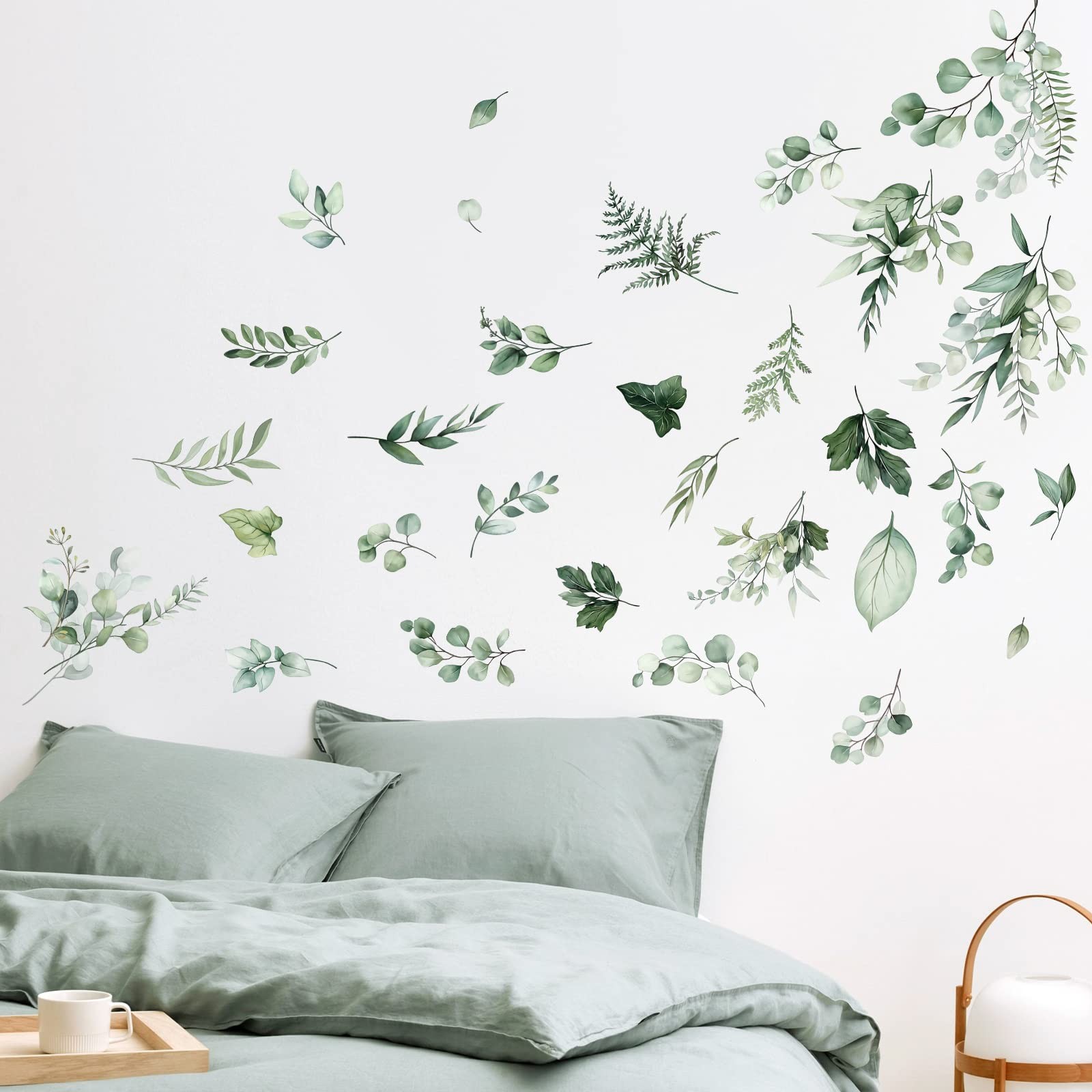 Botanical Green Leaves Wall Stickers Eucalyptus Leaf Plants Wall Art Decals B…