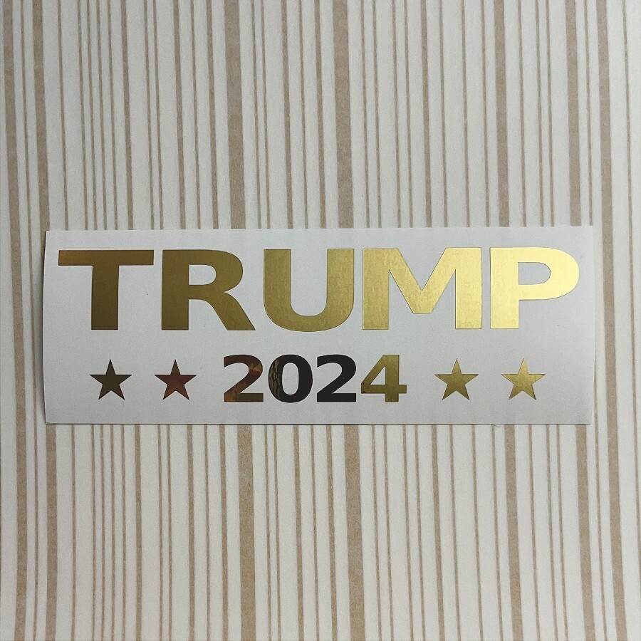 TRUMP 2024 Large Shiny Gold Vinyl Decal Window or Bumper Sticker 8" x 2.5" 