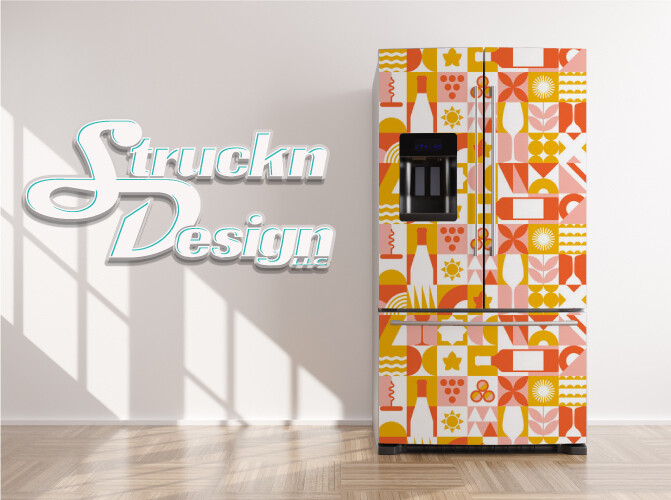 Orange Yellow Beige Shapes Retro Wine Fridge Freezer Wrap Side Door Vinyl Decal