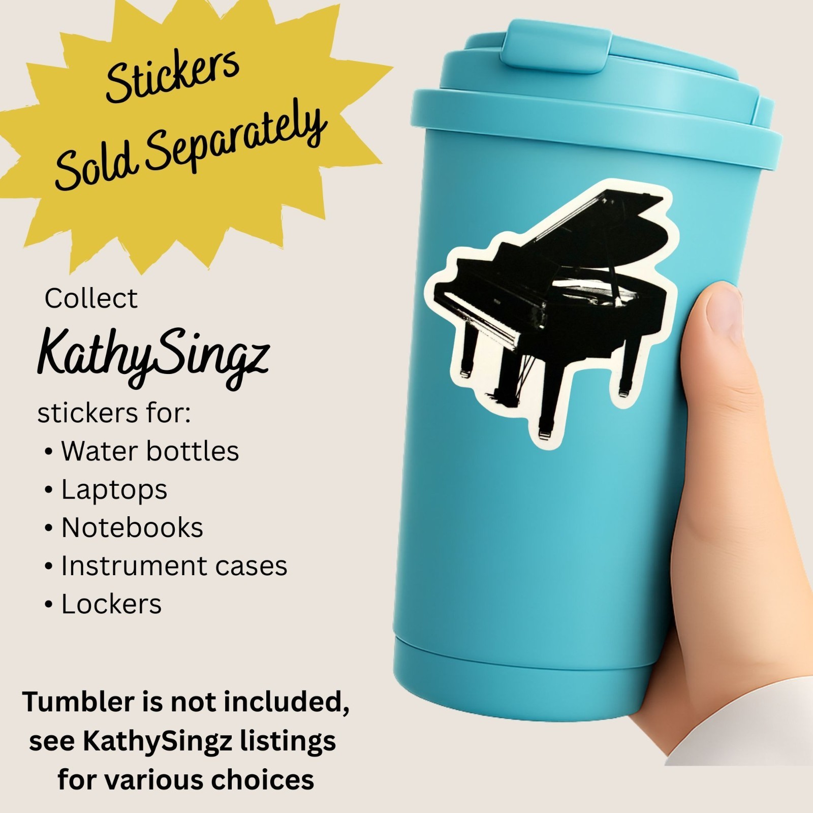 Grand Piano Sticker #88 Black Piano Waterproof Vinyl Style Music Teacher Gift