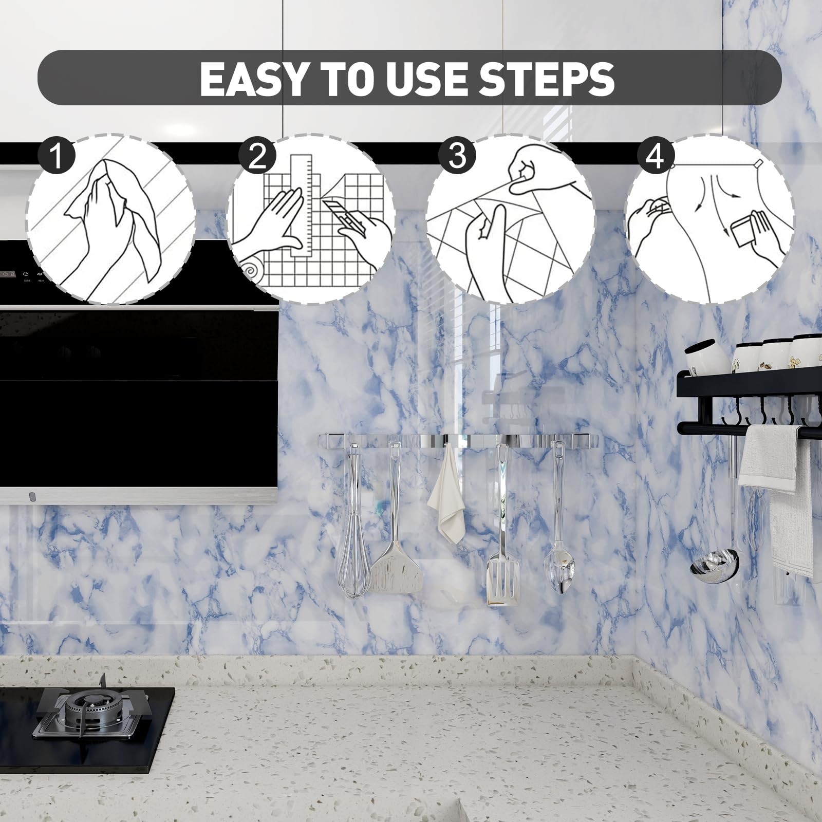 White and Blue Marble Contact Paper Sky Peel and Stick Wallpaper Countertop F…