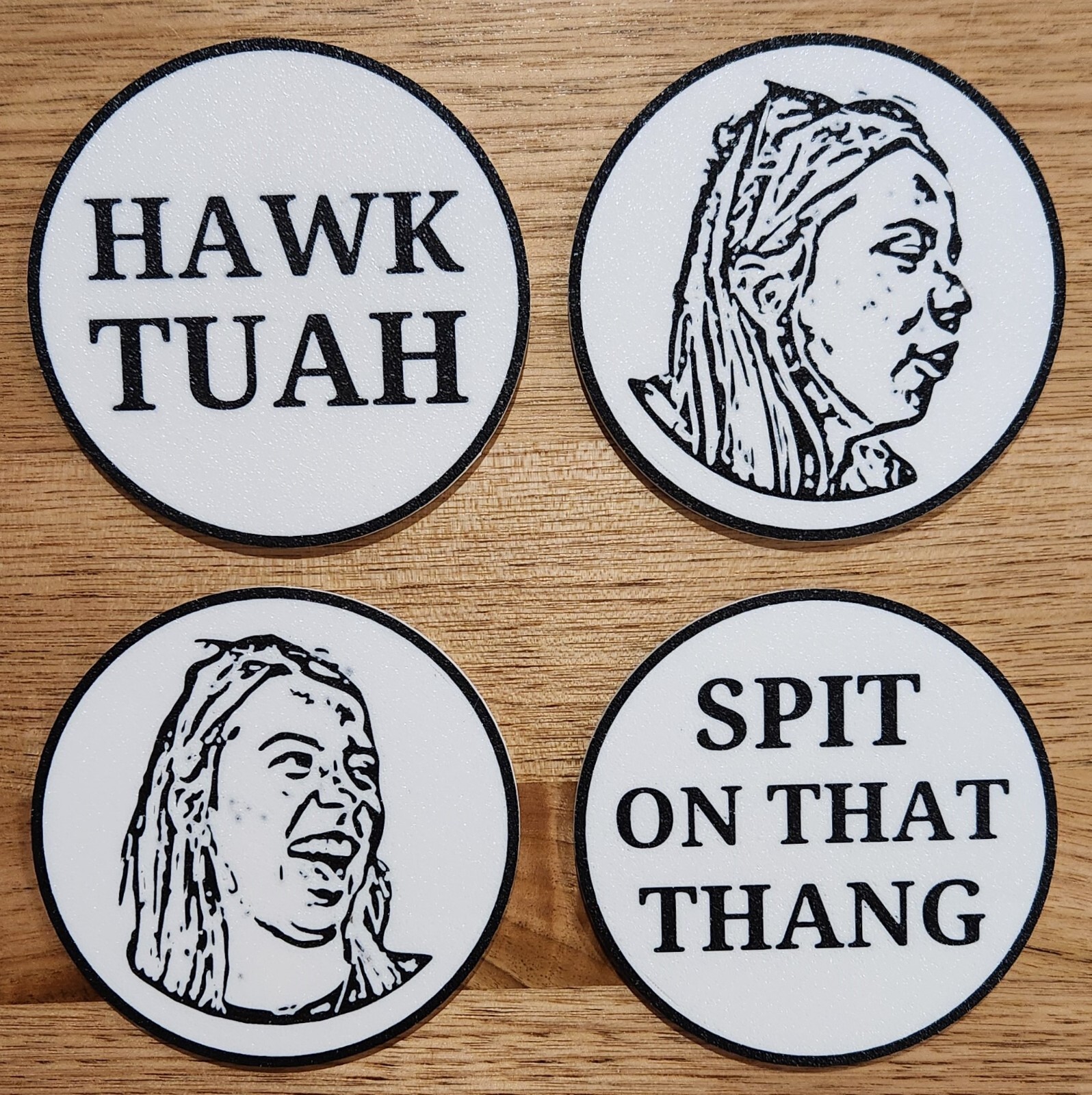 Hawk Tuah Spit On That Thang: Coaster Set (4 piece + holder) PLA 3D Printed