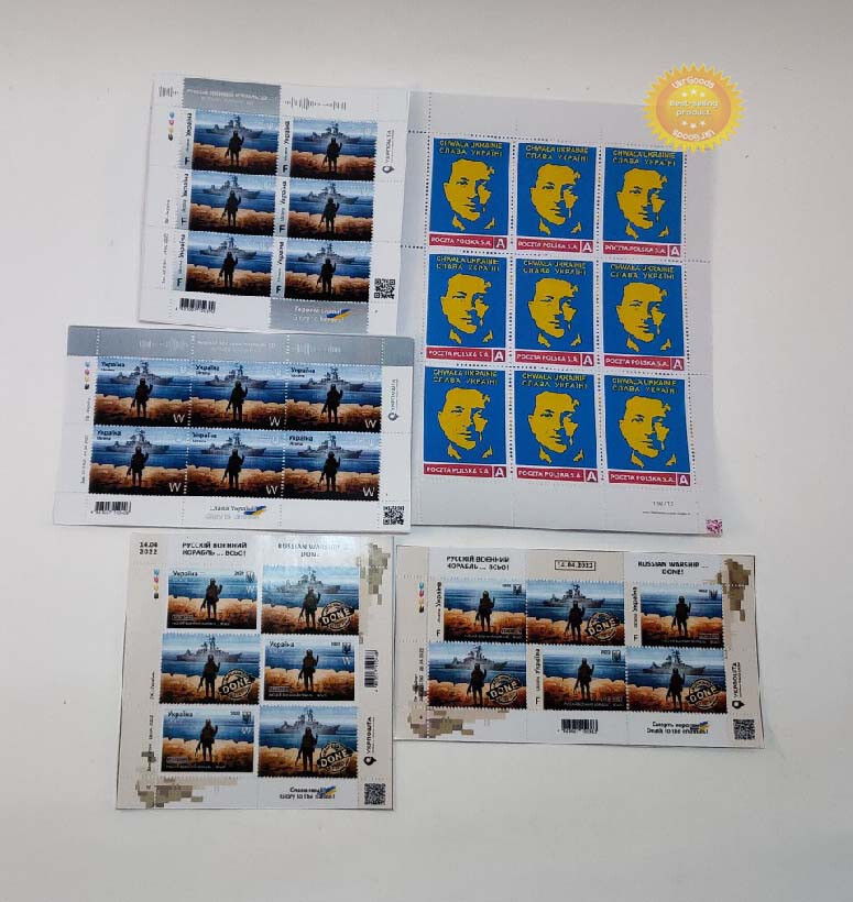 Lot of 5 stickers Russian warship go F *** yourself, stamps Ukraine War Zelensky