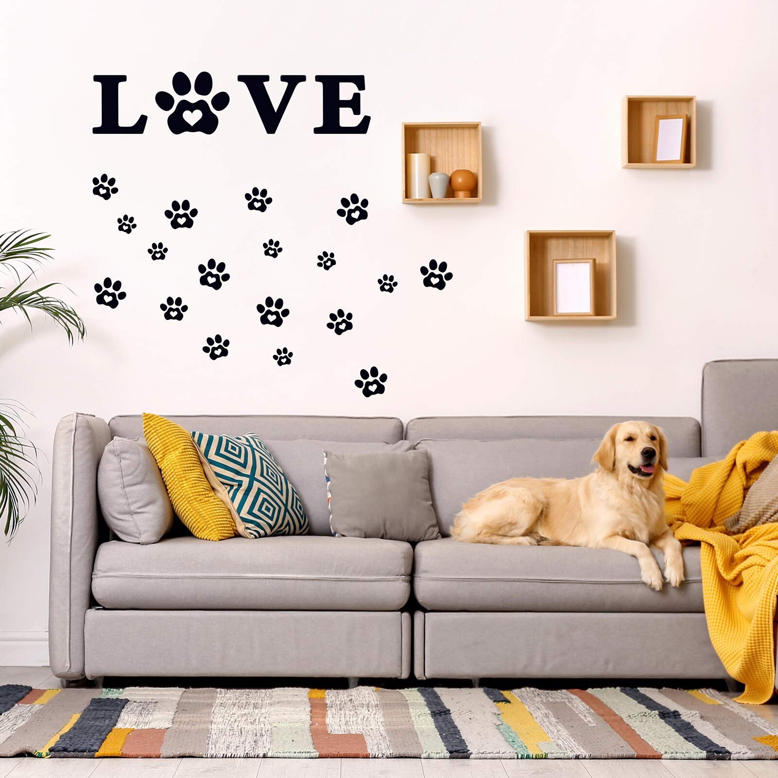 61 Pieces Paw Love Dog Wall Decor Decals Vinyl Paw Prints Sticker Wall Art De…