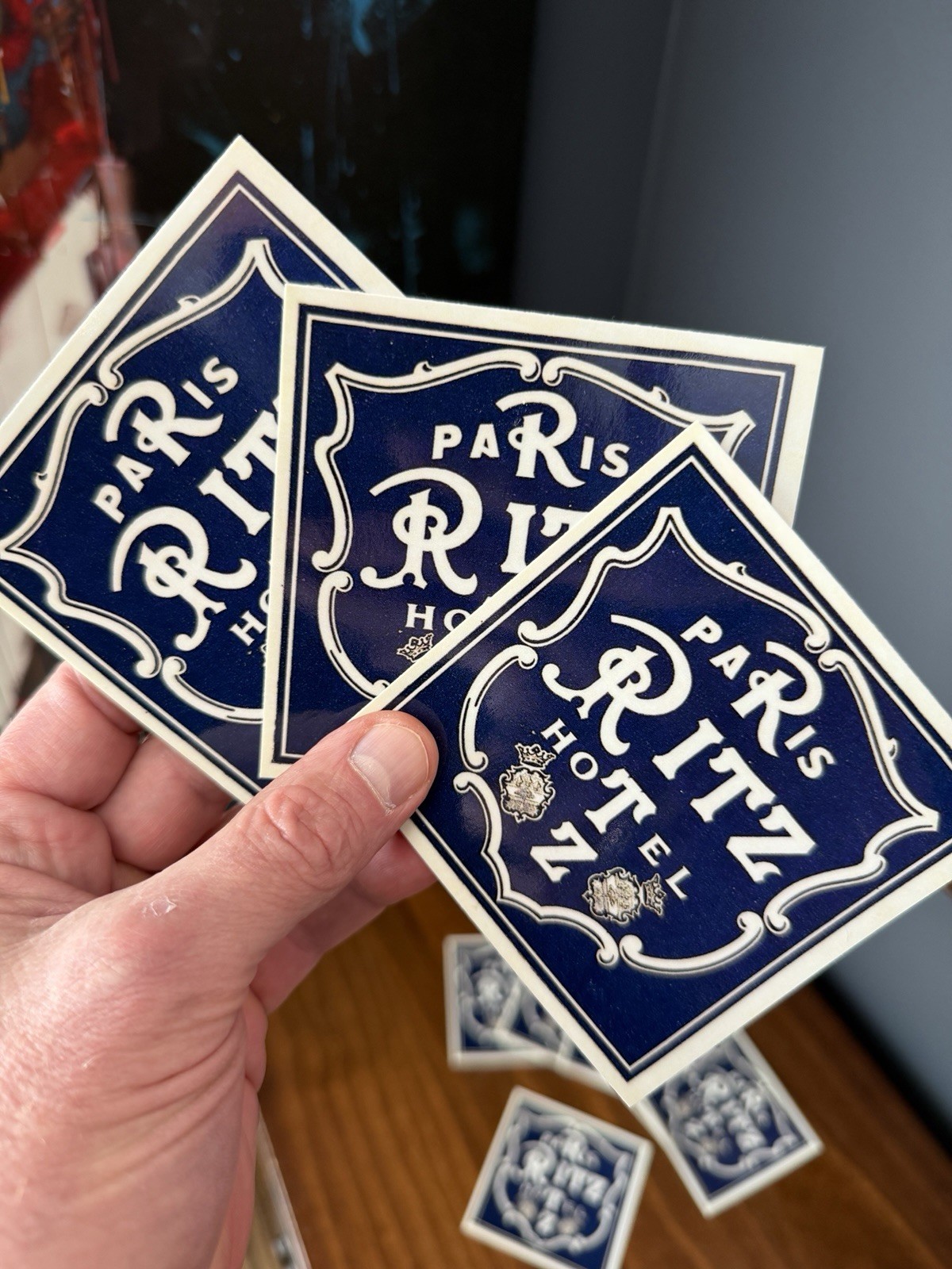 Paris Ritz Hotel Logo Vinyl Sticker 3” Square Navy White