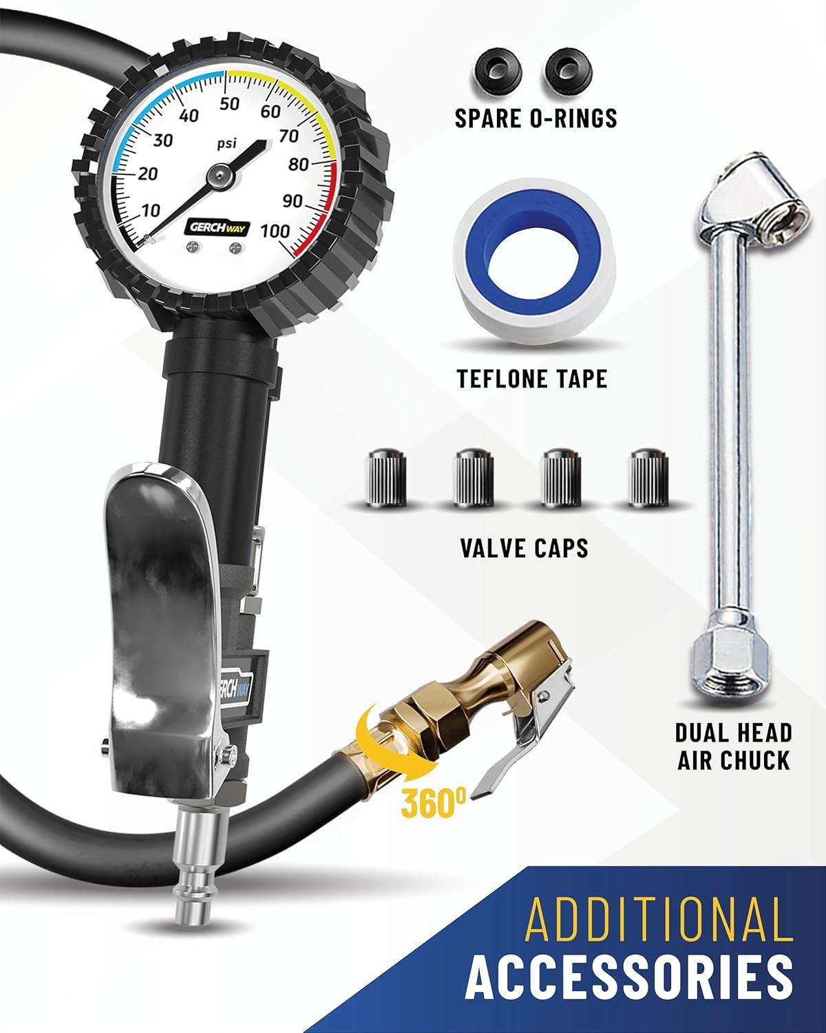 Tire Inflator with Pressure Gauge and Longer Hose – Most Accurate, Heavy Duty Ai