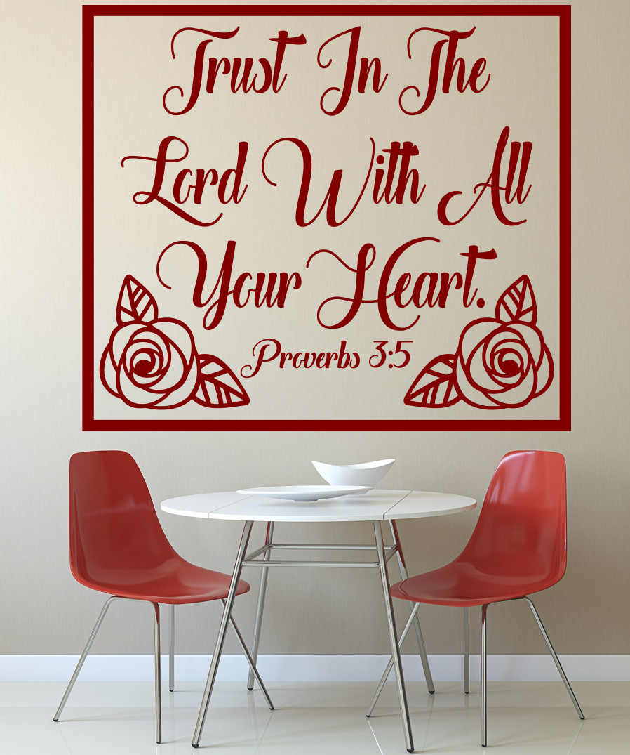RELIGIOUS ROSES LARGE 22" WALL VINYL DECAL STICKER BIBLE VERSE PROVERBS 3:5