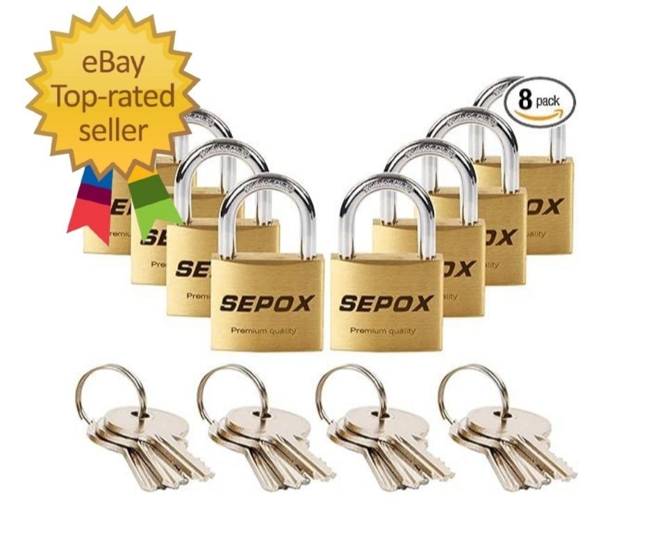 8-Pack Padlock Keyed-Alike: Ultra-Durable Solid-Brass Body 1-3/16" 30mm, Ant…