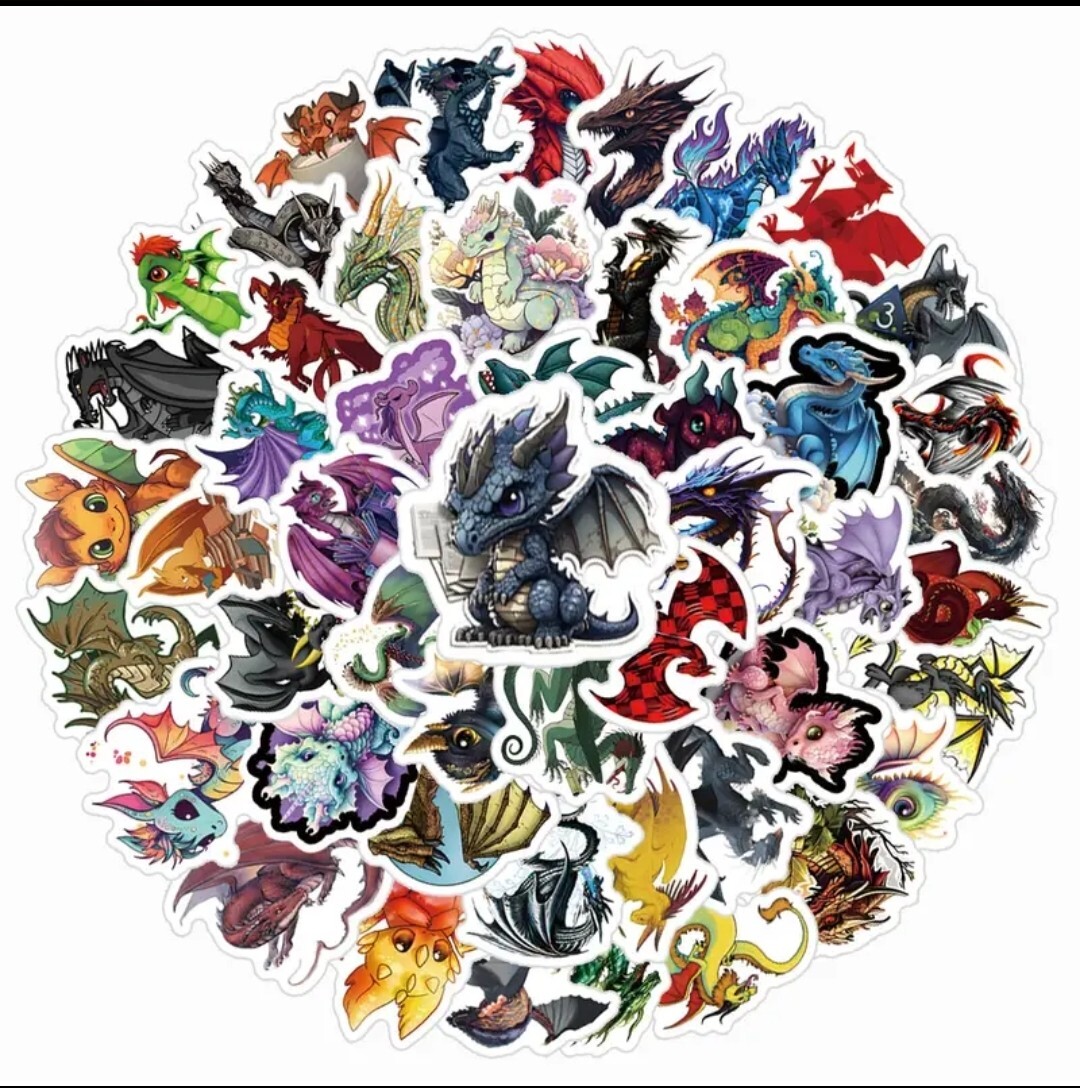 20 PCS Dragons Realistic & Cartoon Fantasy Creatures Stickers BRAND NEW