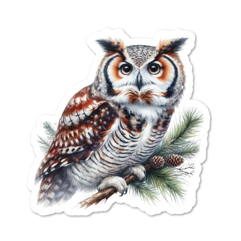 Owl, Pine Tree, Bird Vinyl Sticker, Water Resistant, Scrapbooking, Laptop