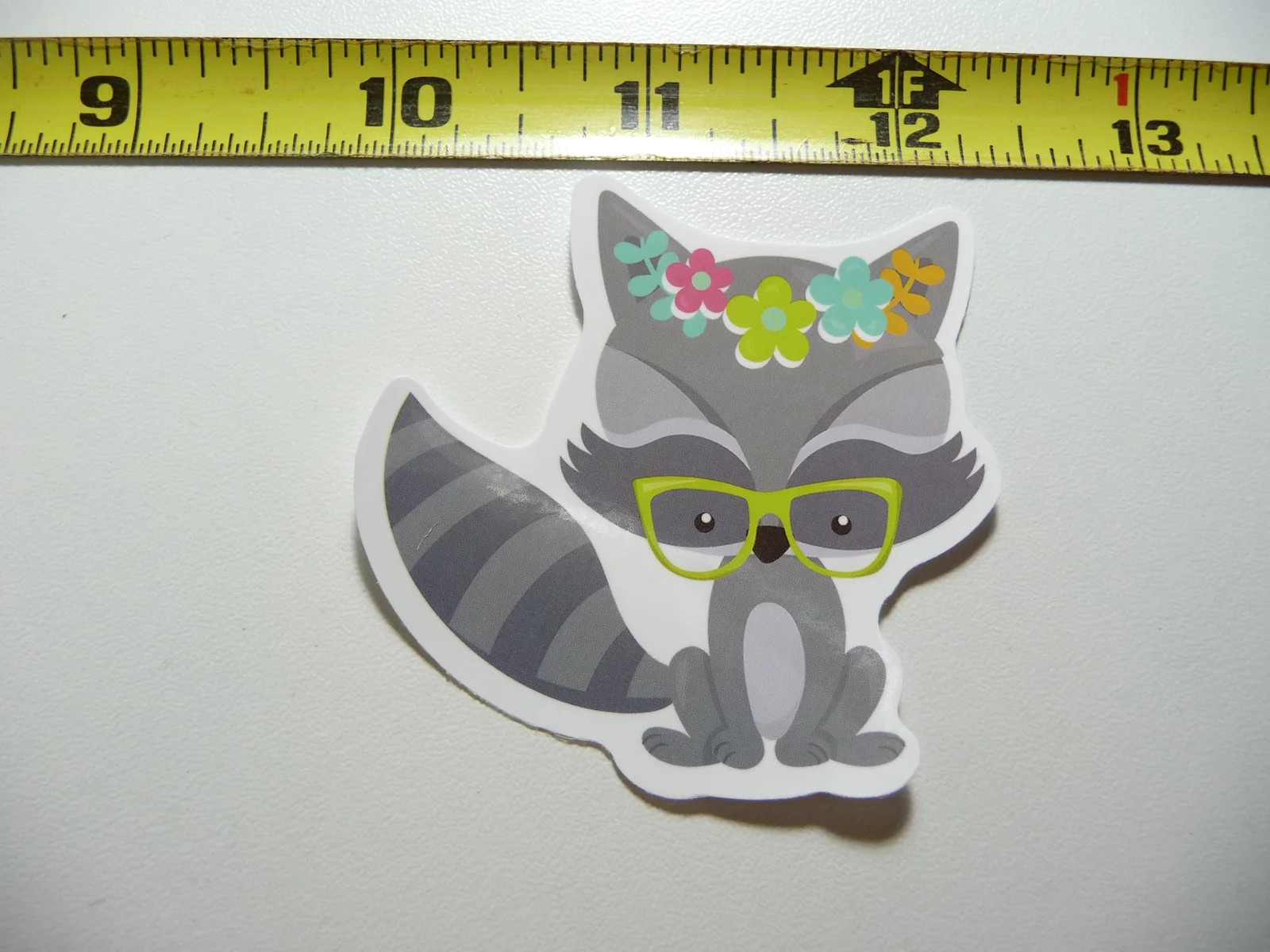 RACCOON GLASSES FLOWERS SMALL STICKER DECAL WILD ANIMAL PET BANDIT MASKED