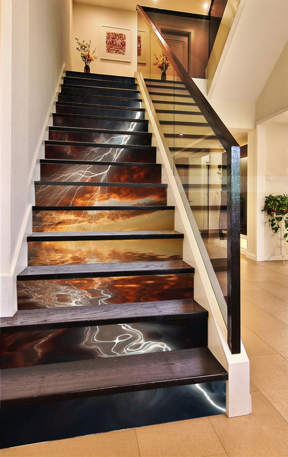 3D Lightning Seawater AZ1016 Stair Risers Decoration Mural Vinyl Wallpaper Kay