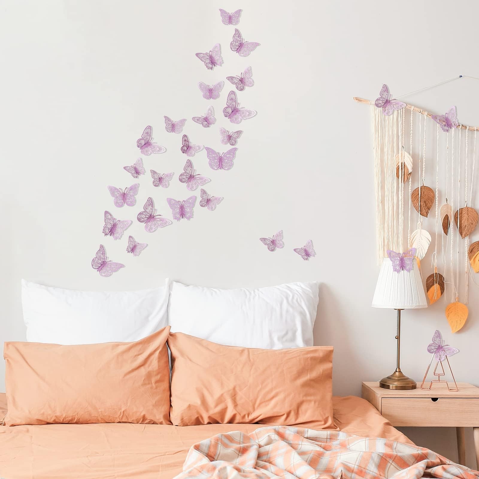 72 Pcs Butterfly Decorations, 3 Sizes 3 Styles, Wall Decor, Lavender Purple