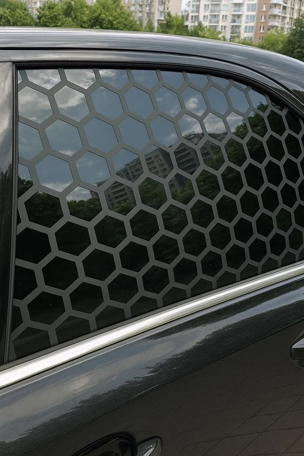 2x Honeycomb Window Decals for Cars | 2-Piece Vinyl Matte Black Set Rear