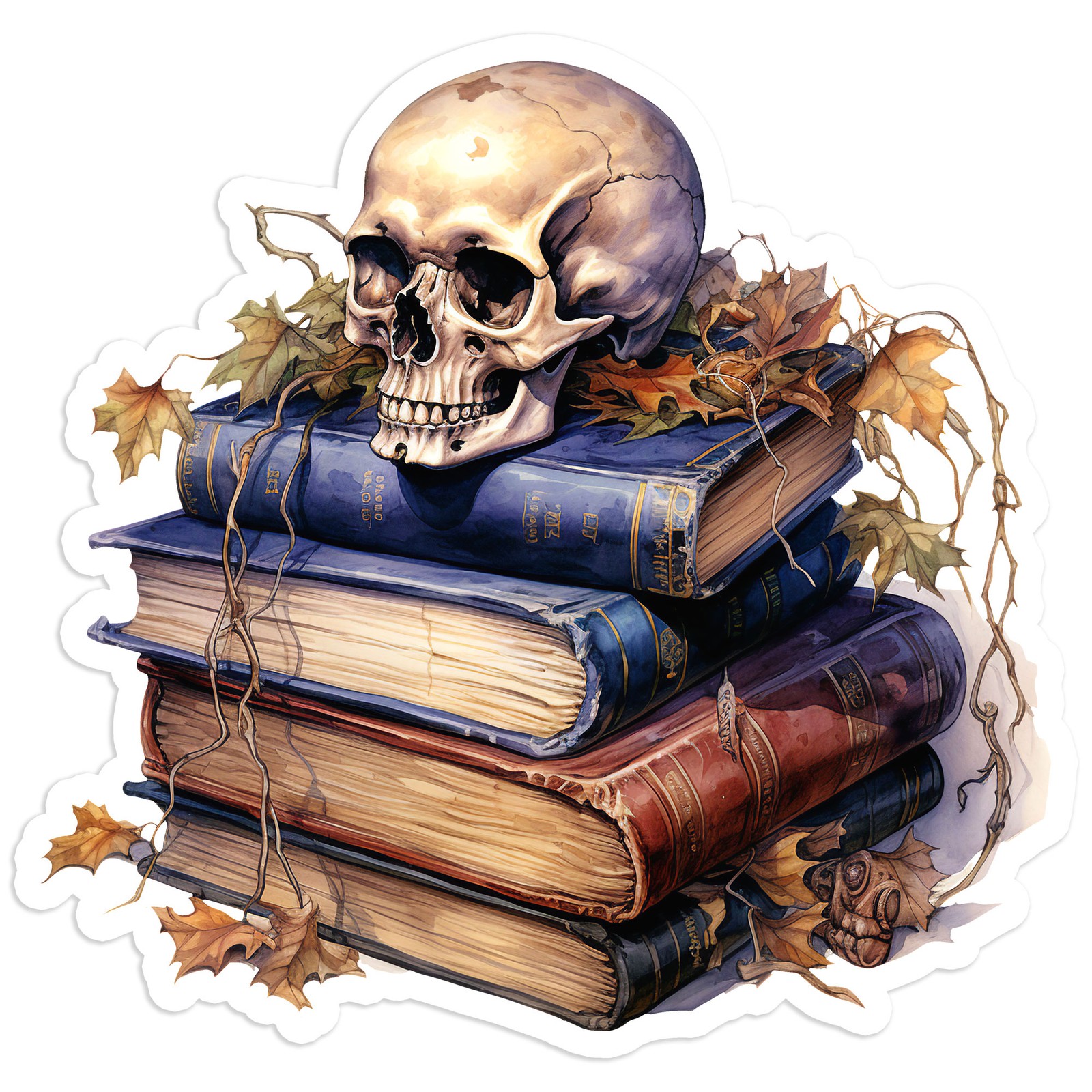 Skull on Books Vine – Vinyl Decal Sticker – Car Window Laptop – #243