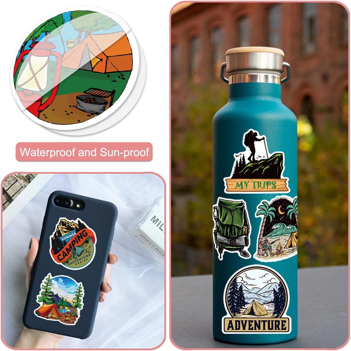 200 Pcs Outdoor Adventure Stickers Camping Hiking Laptop Water Bottle Stickers