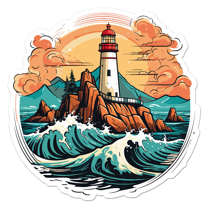 Lighthouse Waves, Vinyl Decal Sticker, Indoor Outdoor, 3 Sizes, #11794