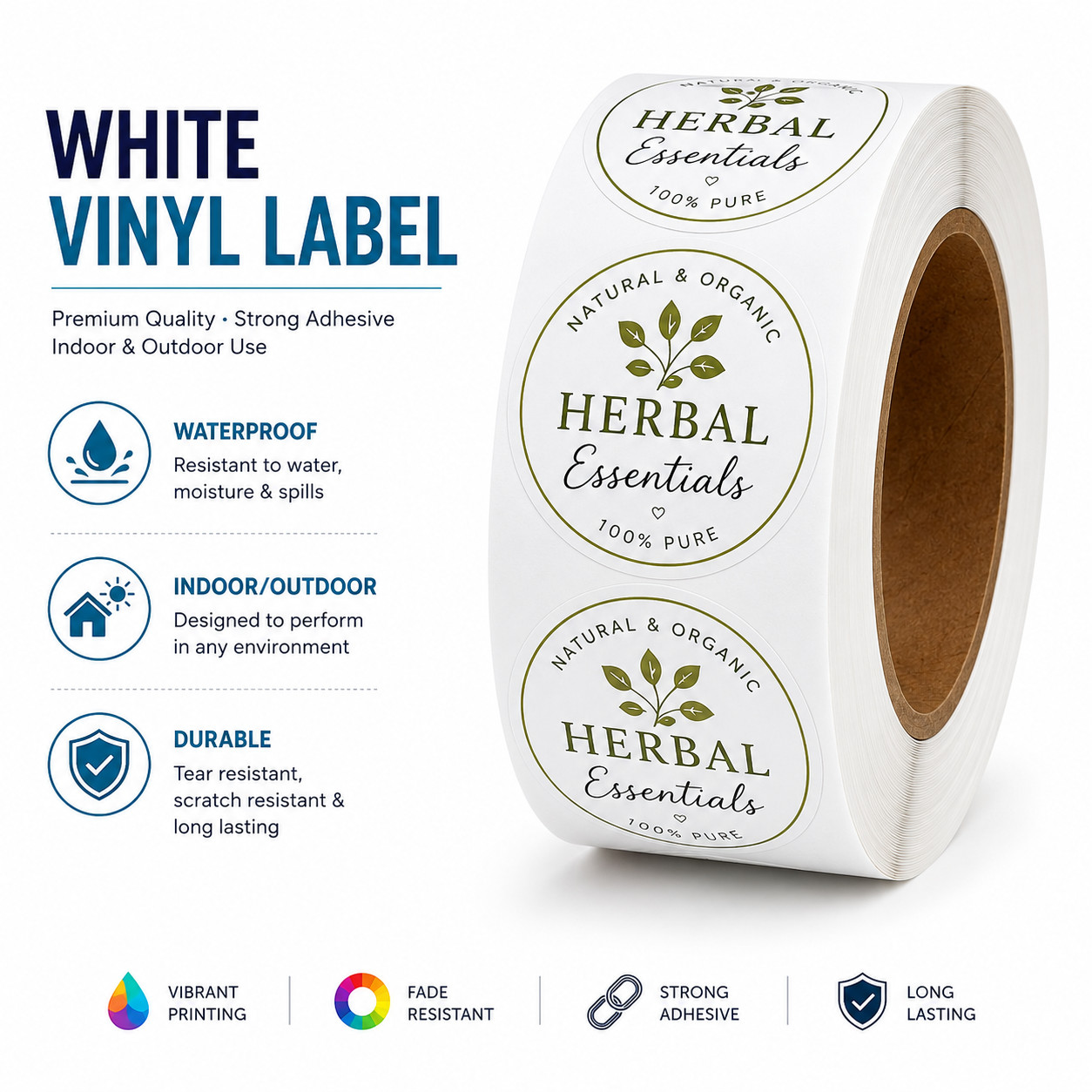 Custom Print Roll Labels Circle Stickers, Text Logo Packaging Labels, 100 Pieces