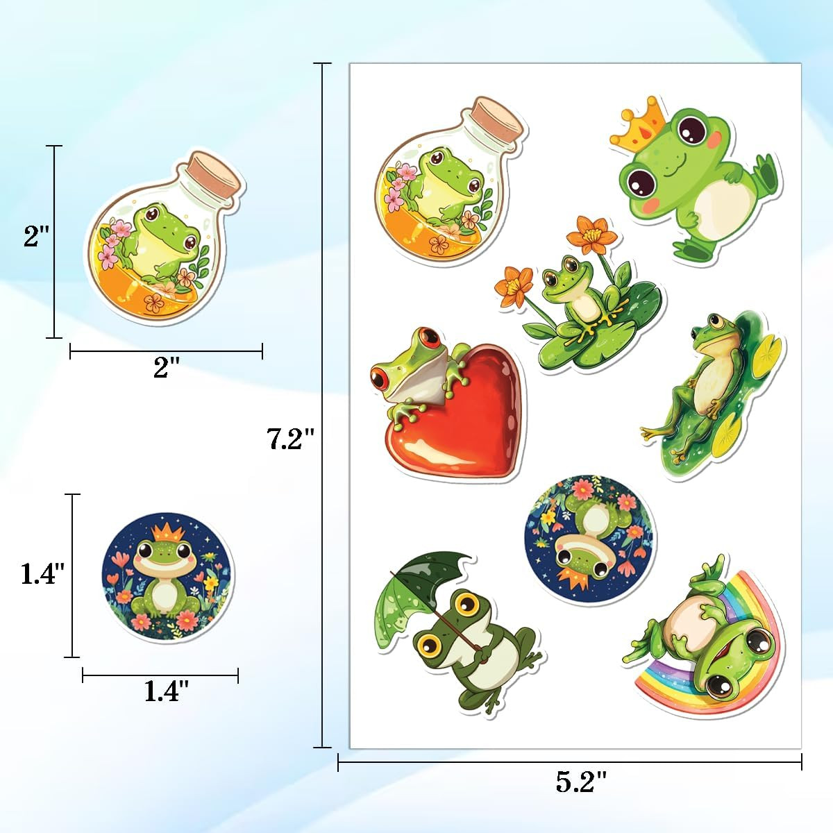 100Pcs Cute Frog Stickers Waterproof Decals for Water Bottles Laptop Luggage Com