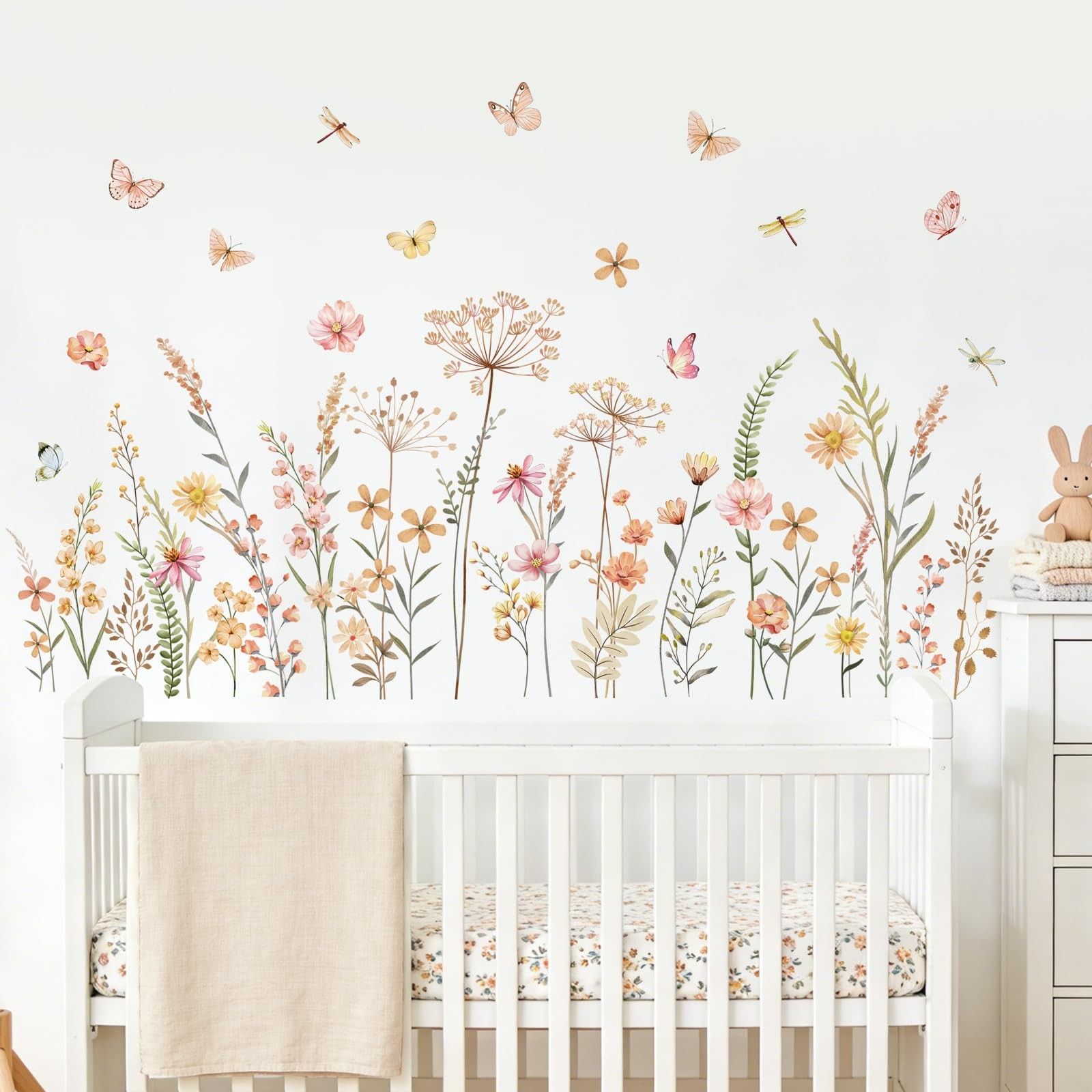 Boho Flower Wall Decals Bohemia Wildflower Grass Wall Stickers Peel and Stick…