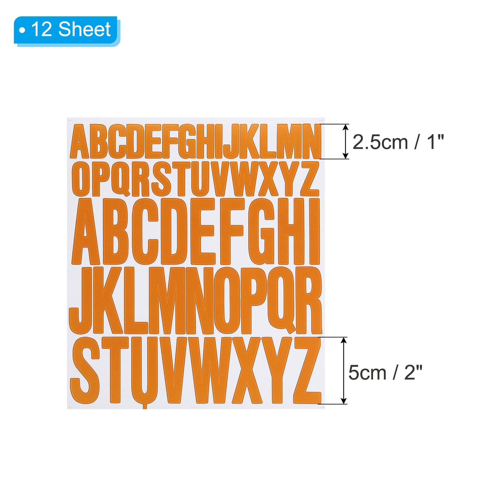 Letter Stickers 1 Inch 2 Inch, 12 Sheets Self Adhesive Alphabet Sticker, Orange