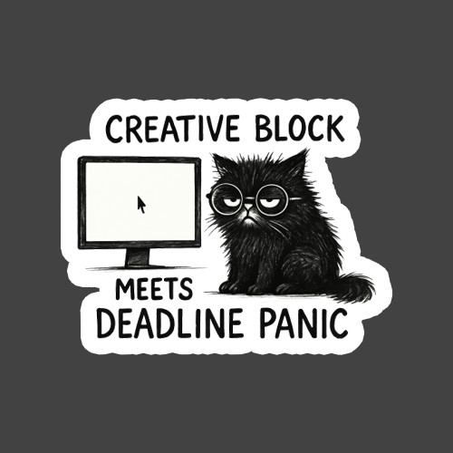 Cat Sticker Vinyl Decal Creative Block Deadline Panic Funny Humor
