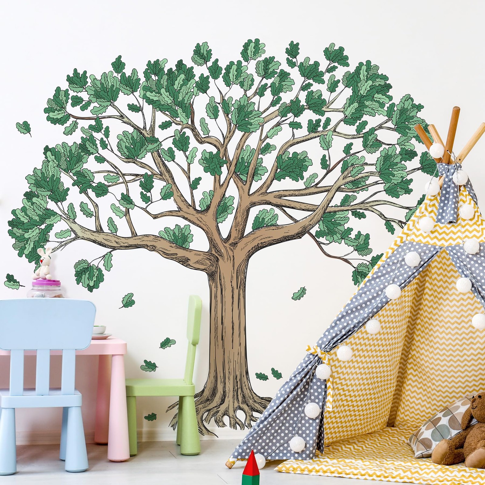 Amaonm Large Family Tree Wall Decals 4 Pack 12×36 Inch Brown Trees with Green…