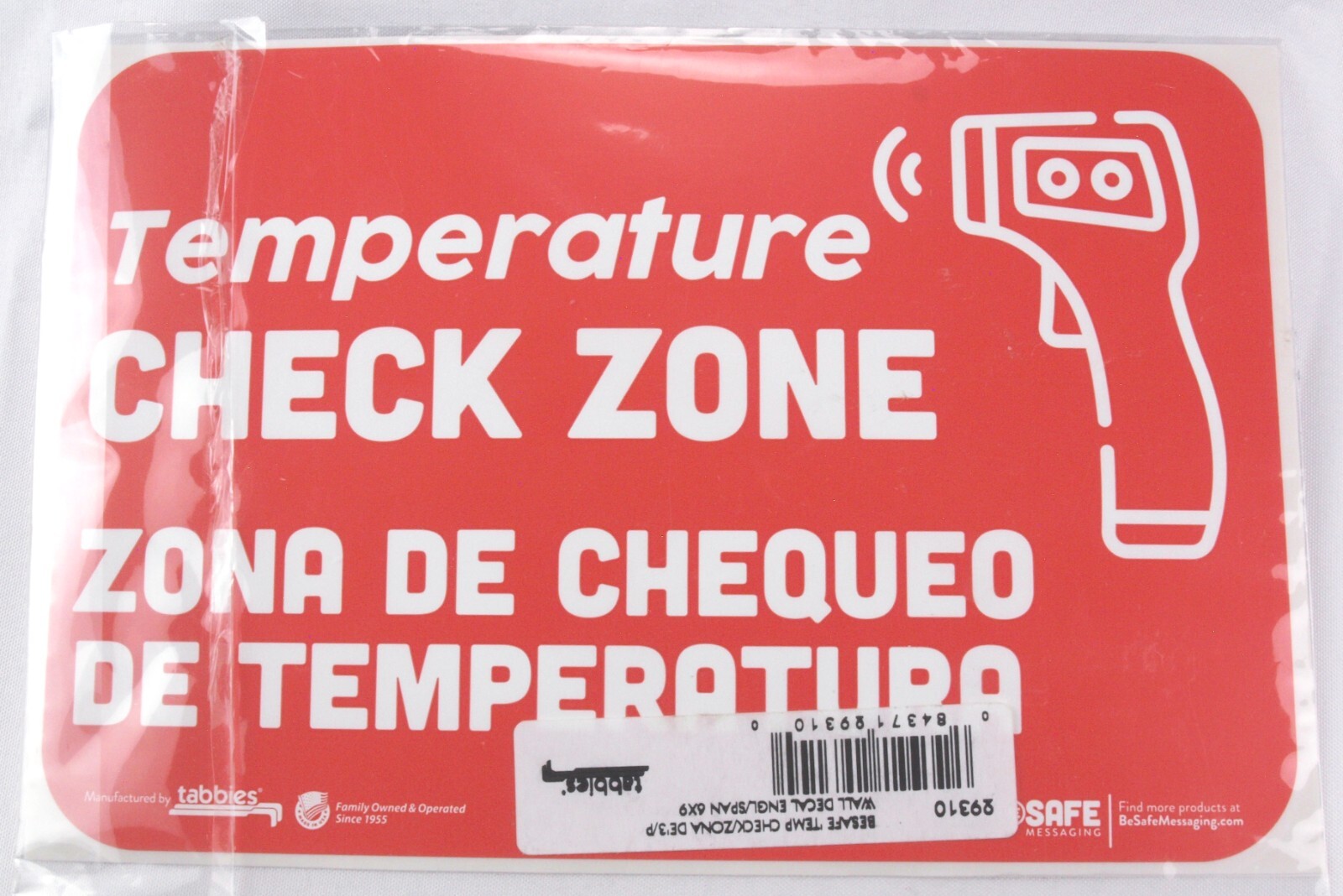 Be Safe Temp Check Zone Wall Decal Bi-Lingual 6 in. x 9 in. Set of 3