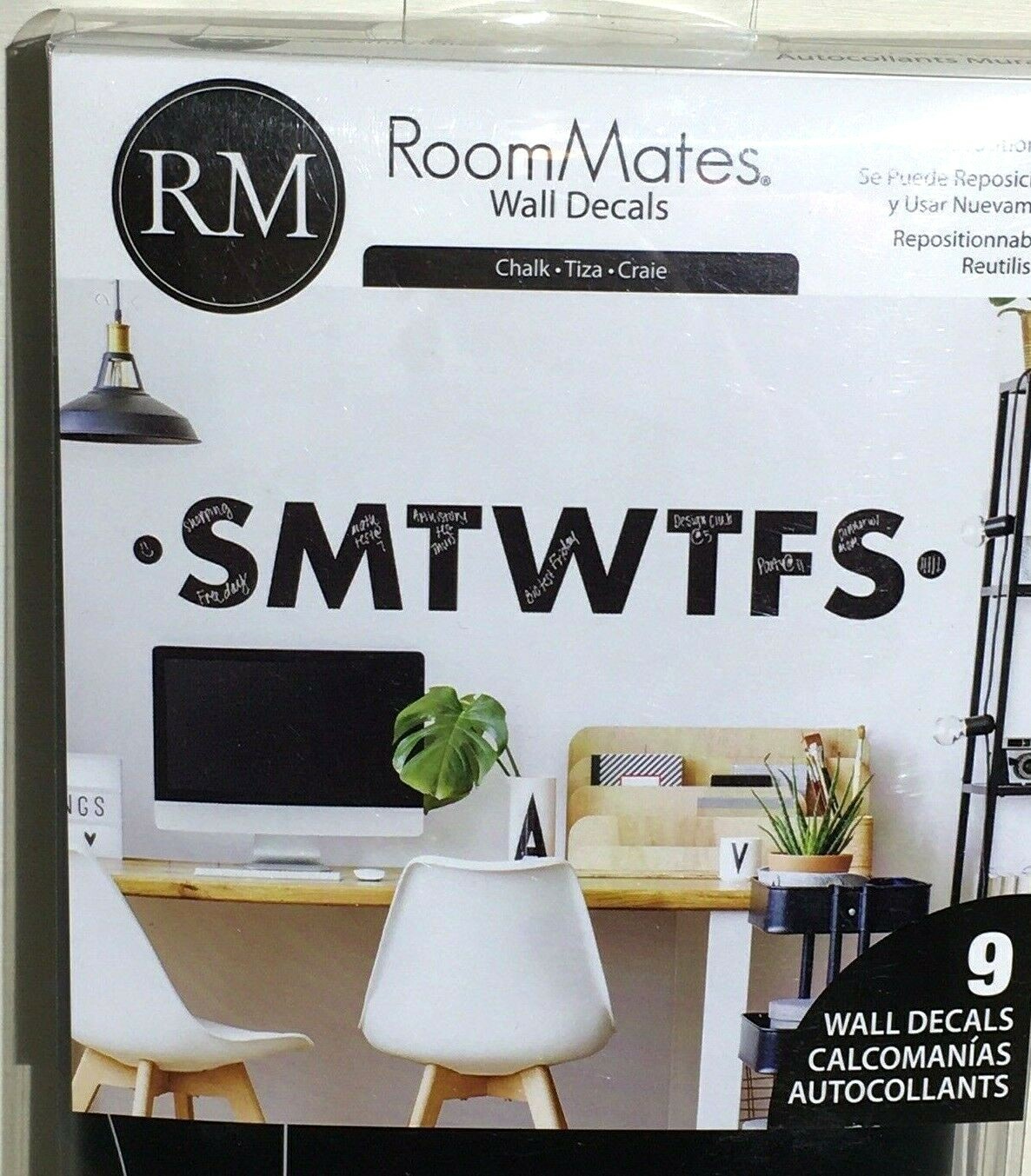 RoomMates Chalkboard Days Of The Week Letters Wall Decal Black Peel & Stick 9-Pc