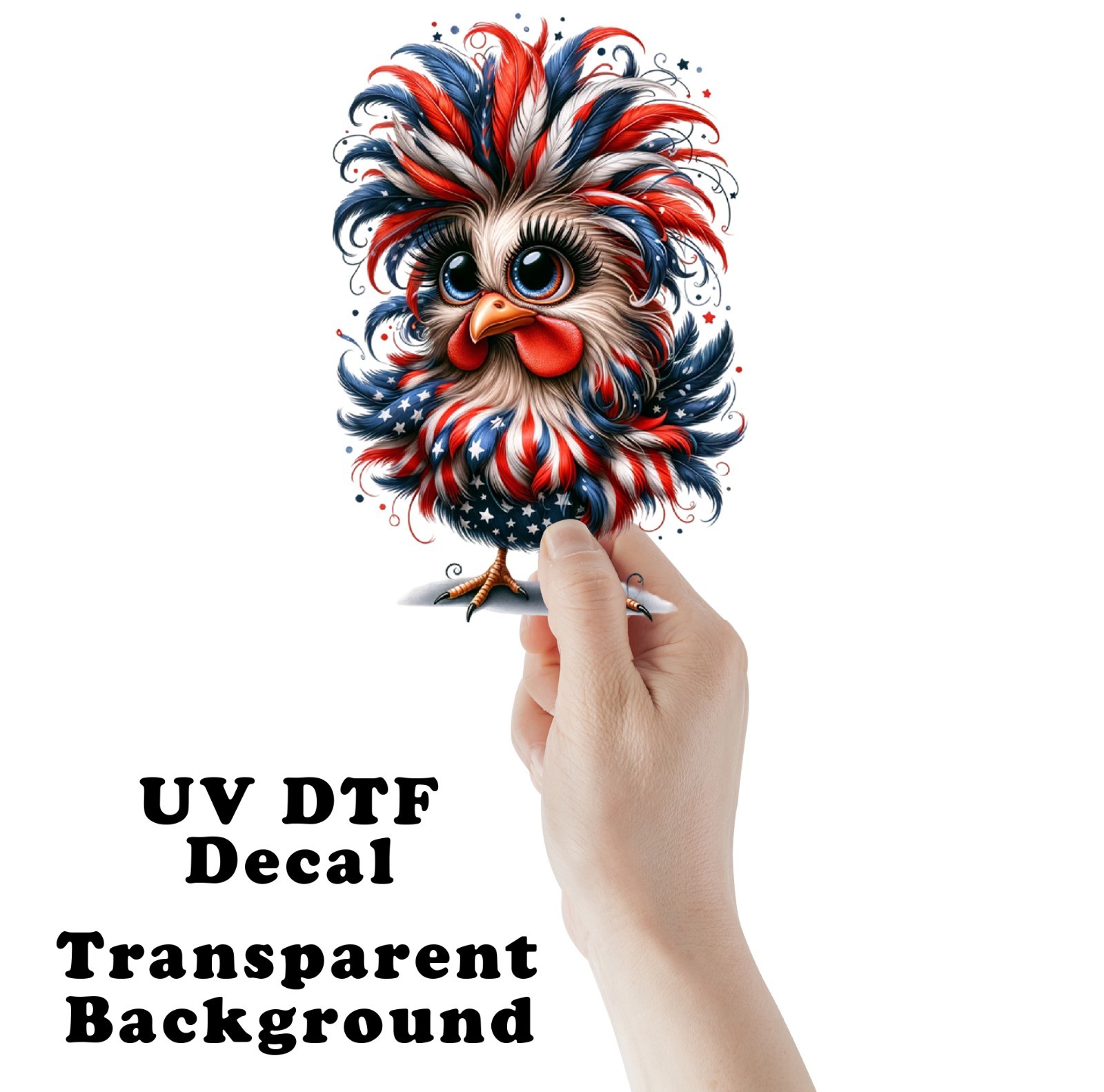Red, White and Blue Chicken UV DTF Transparent Sticker / Decal