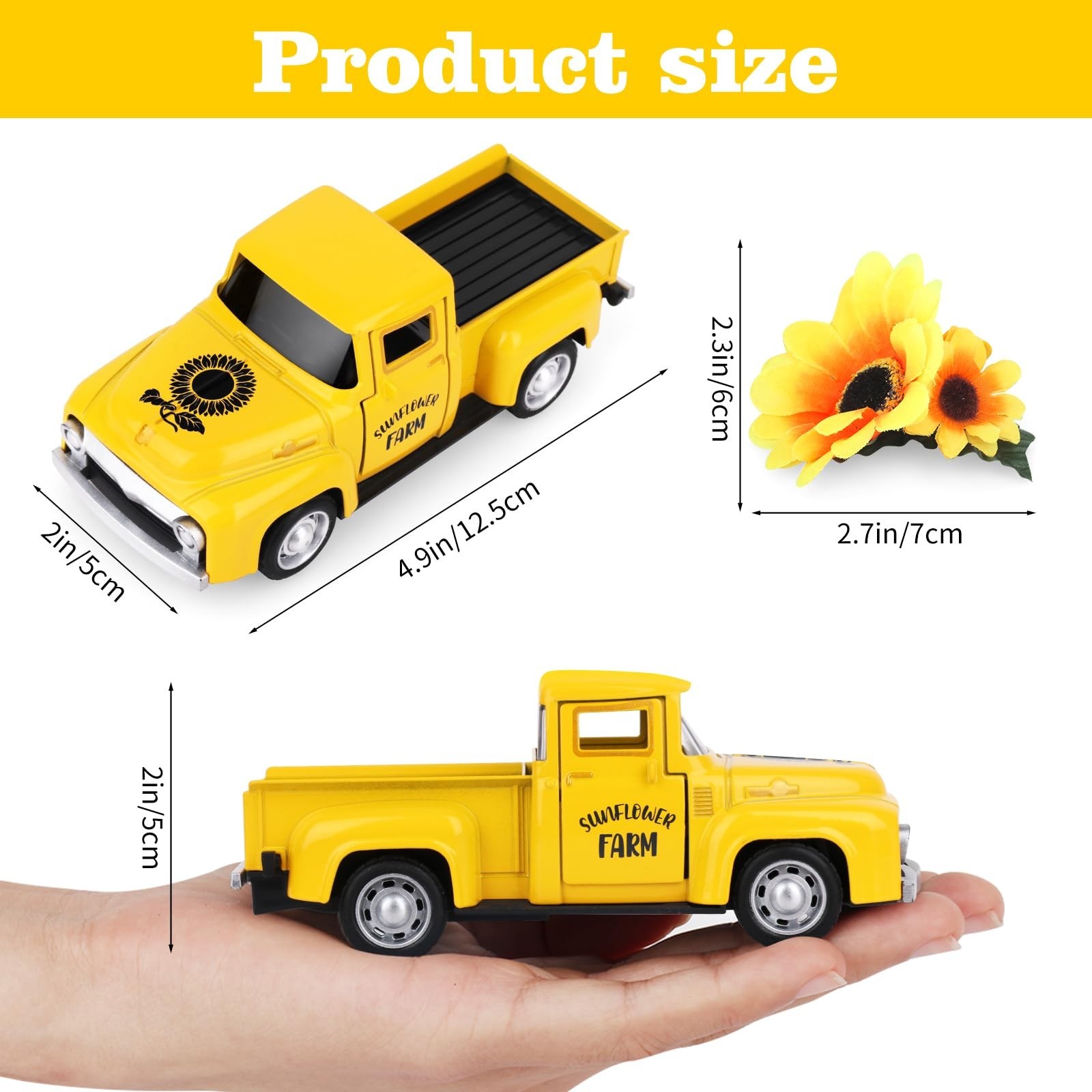 Sunflower Vintage Metal Truck Mini Metal Farm Truck Decor with Sunflower Bouq…