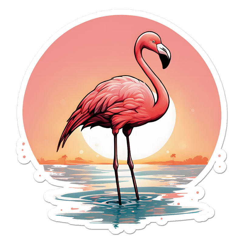 Flamingo Sunset, Vinyl Decal Sticker, Indoor Outdoor, 3 Sizes, #11884