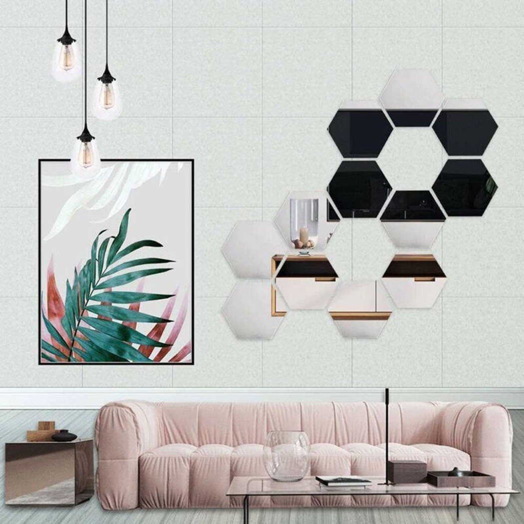 12/36x 3D Mirror Hexagon Vinyl Wall Sticker Decal Art Home Decor DIY Removable
