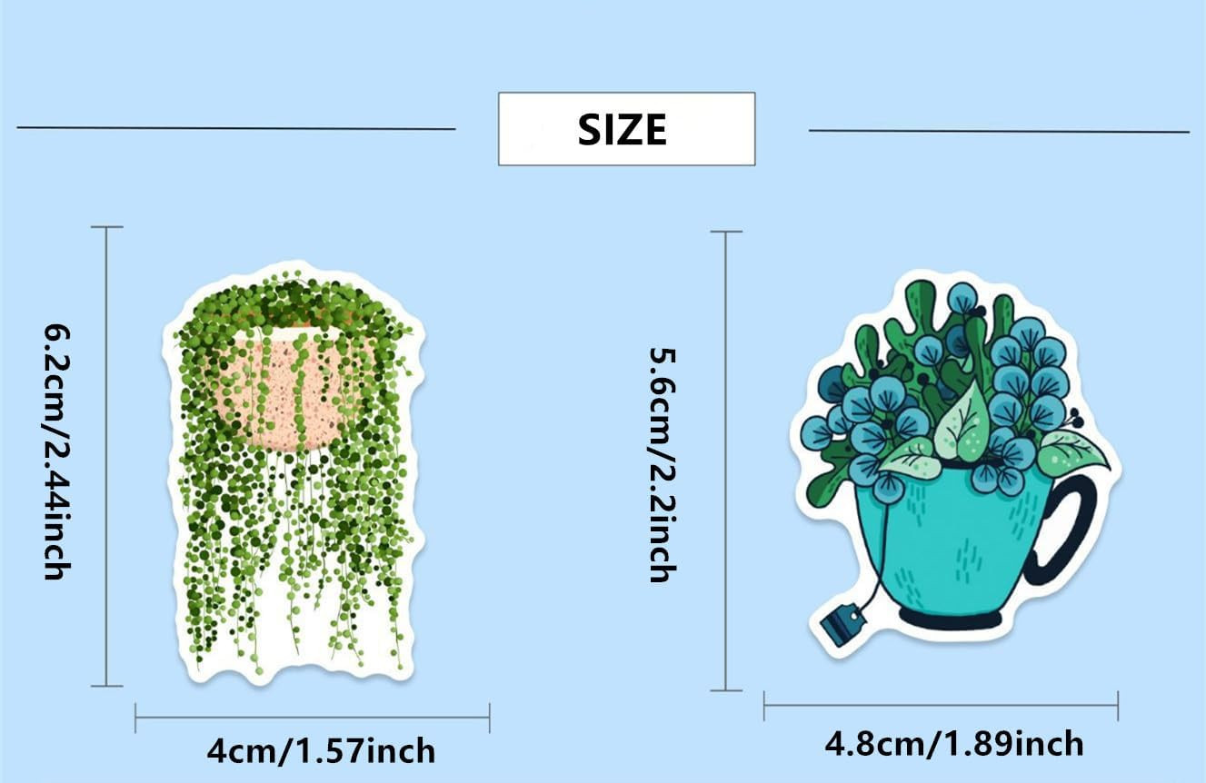 50 Pcs Green Plants Stickers Potted Plant Floral Sticker for Laptops Water Bottl